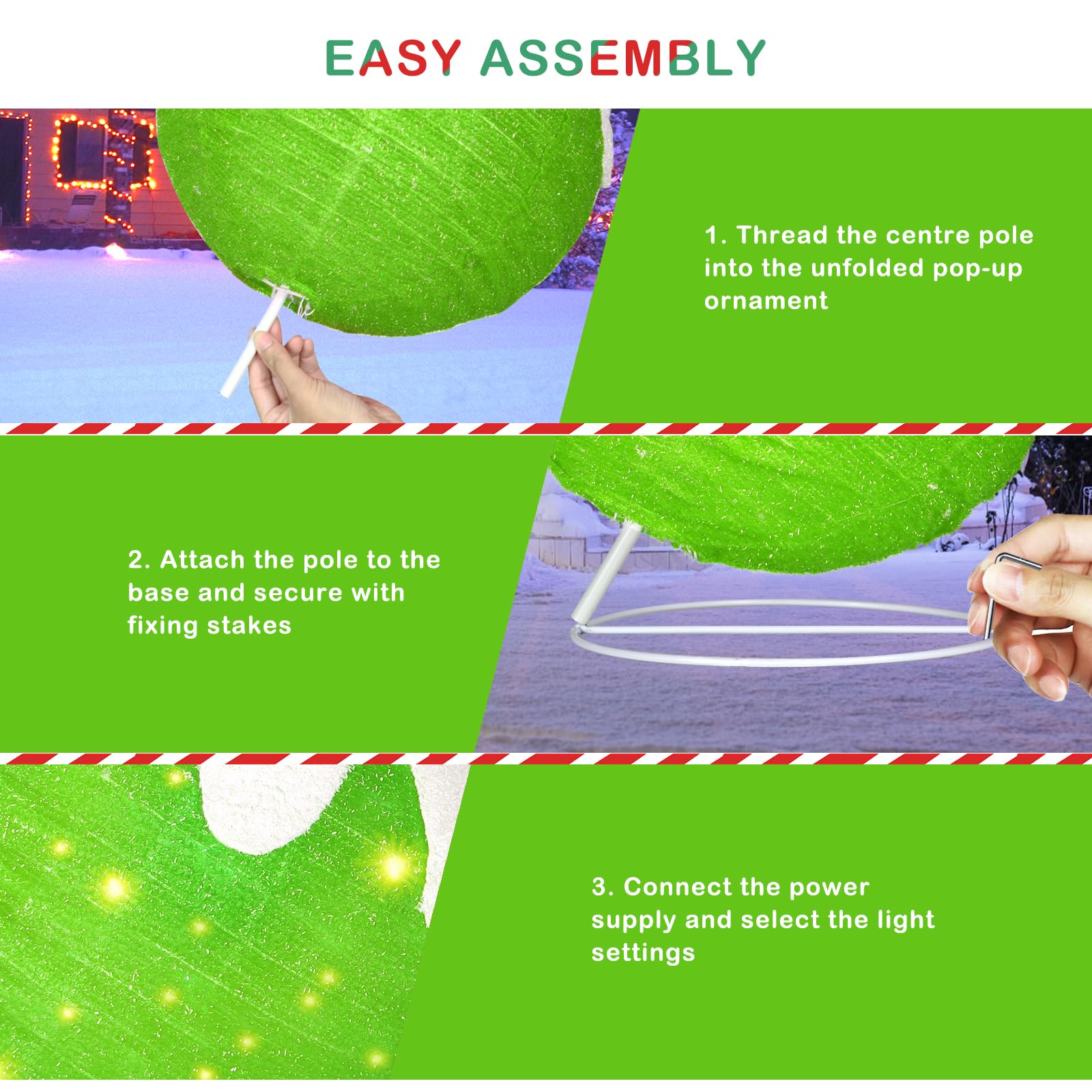 BRIGHTDECK 2 Pcs Outdoor Christmas Ornaments, Lighted Pop-Up Outdoor Holiday Ball Decoration with 80 LED Lights, 8 Light Modes,