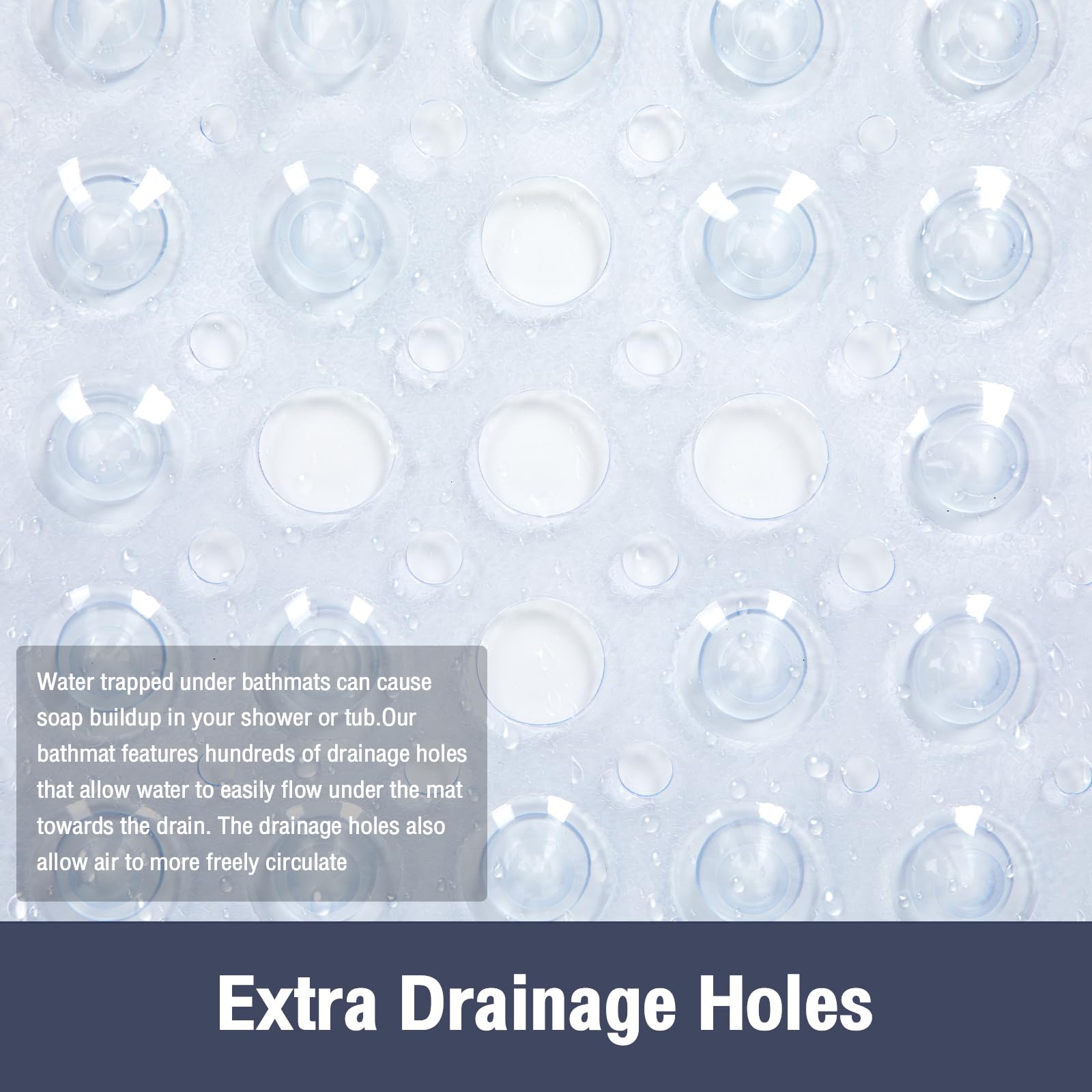Naoloture Clear Square Non-Slip Shower Mat 21x21 Inch, BPA-Free, with Suction Cups and Drain Hole