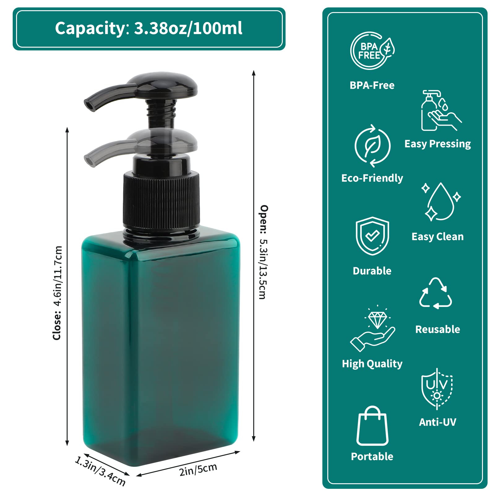Segbeauty Set Of 4 Square Pump Bottles, 3.4Oz 100Ml Mini Plastic Hand Soap Dispenser With Labels, Refillable Press Bathroom Show