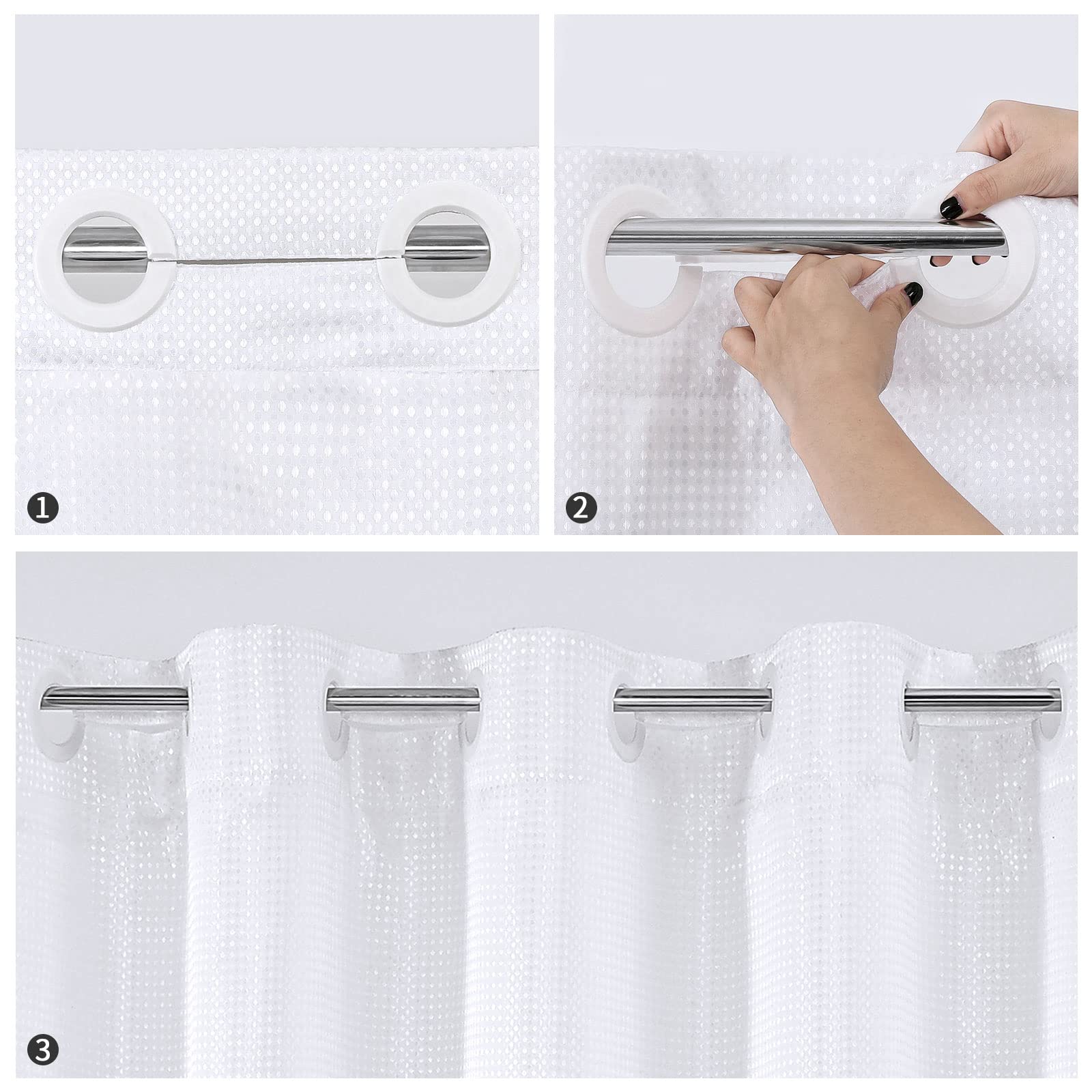 Mitovilla White Waffle Small Stall Shower Curtain 36 X 74, No Hooks Required Half Size Narrow Fabric Shower Curtain Set With Sna