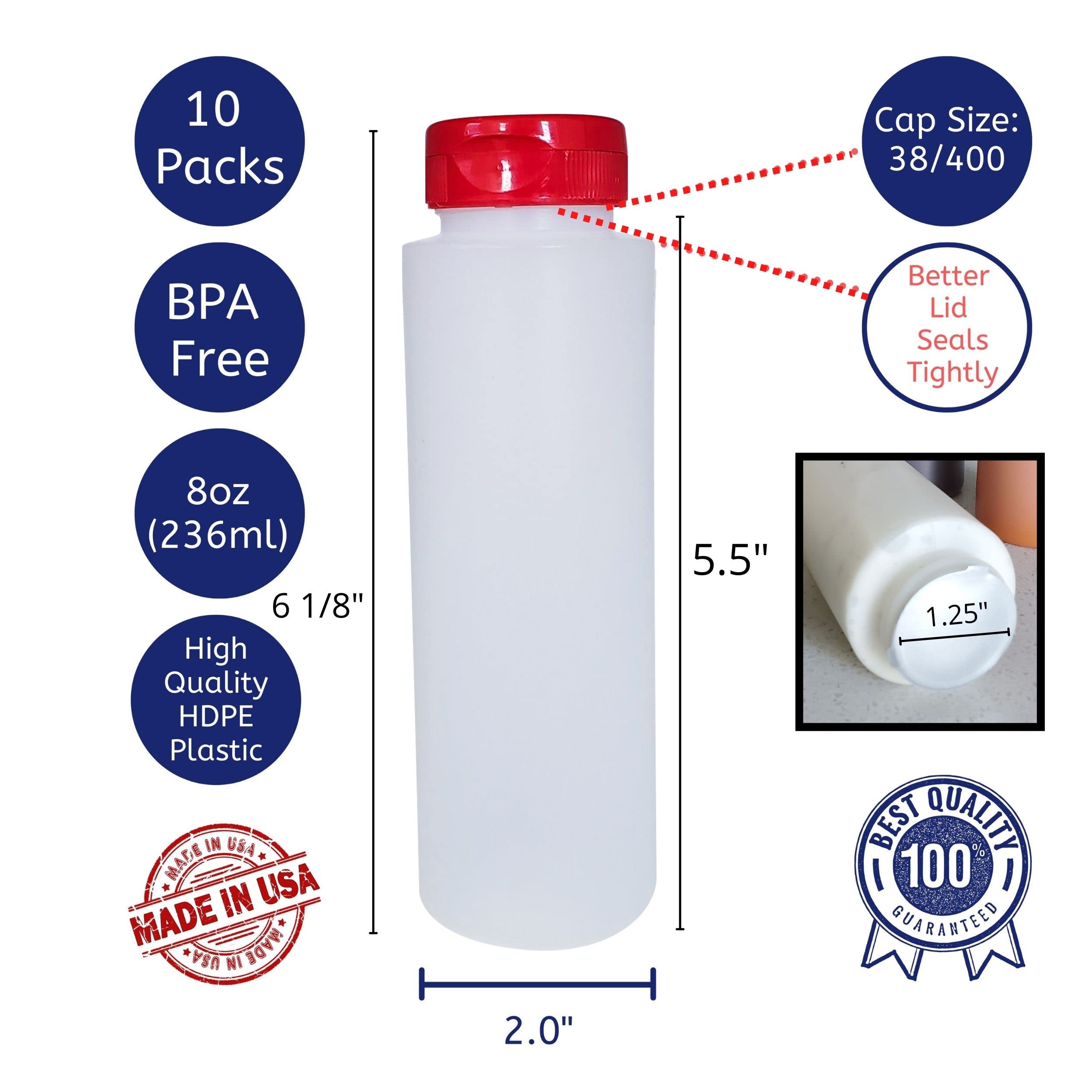 Kelkaa 8Oz Hdpe Plastic Squeeze Bottles With Wide Mouth Opening, Red Flip Top Caps For Condiments And Any Thick Liquid Products,