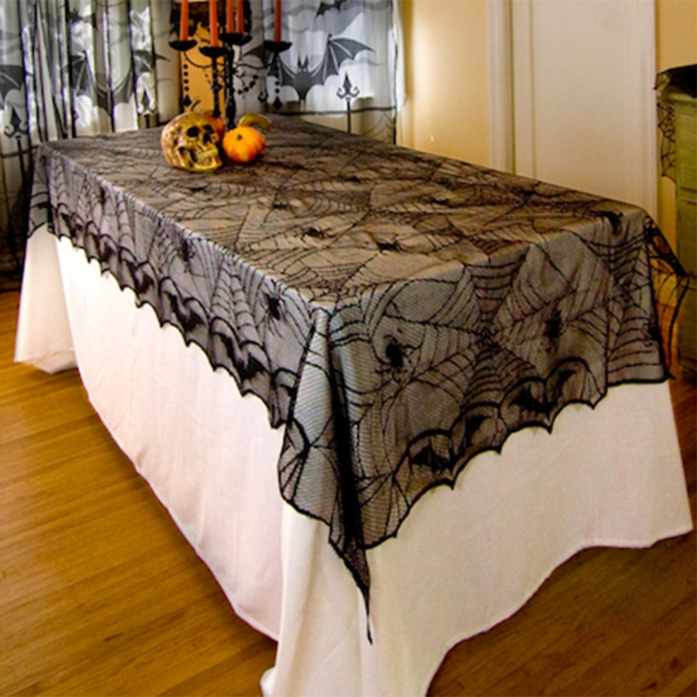 Awtlife Halloween Lace Tablecloth Bat Spider Web For Halloween Party Decor 48''X96''