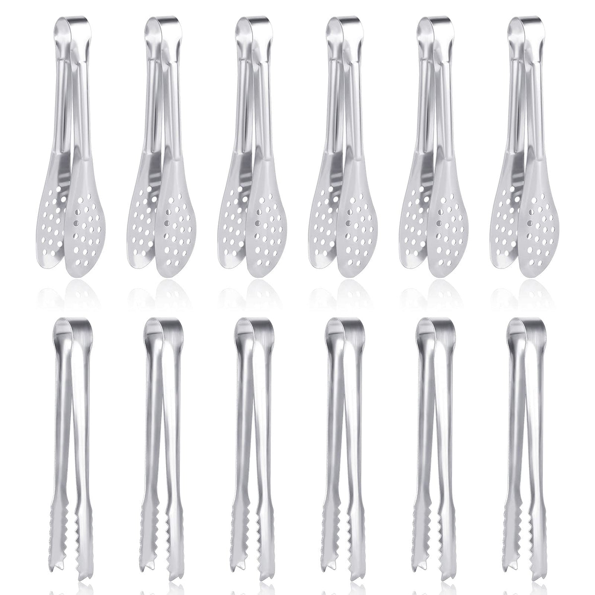 12 Pack Premium Small Serving Tongs, Dmoera Mini Stainless Steel Appetizer Tongs, 5Inch,5.2Inch(12.7Cm)
