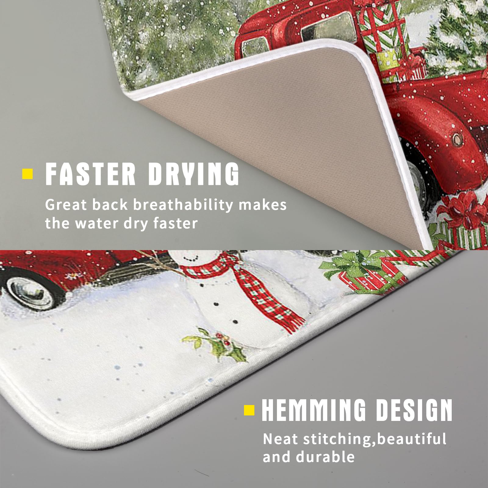 Red Truck Snowman Christmas Drying Mat For Kitchen Counter 16X18 Inch Winter Xmas Tree Mat Pad Red Bird Dishes Pad Dish Drainer