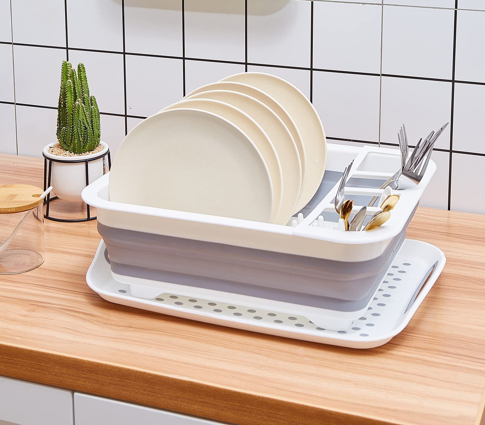 Zhildchen Collapsible Dish Drying Rack Portable Dinnerware Drainer Organizer For Kitchen Rv Campers Travel Trailers Space Saving