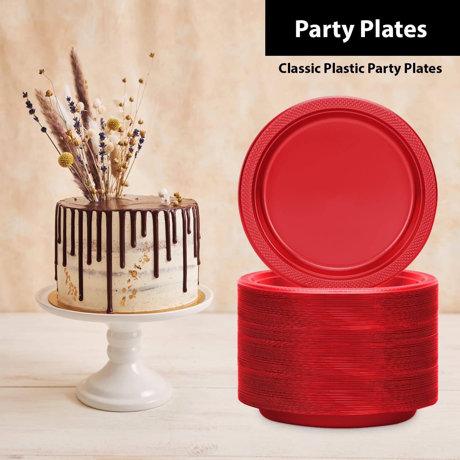 Hanna K. Signature Collection Red Plastic Plates 9 Inch - 600 count - Plastic Solid Round Party Plates For Weddings  BBQs  Birthday Plates - Disposable Red Plates - Plastic Dessert Plates
