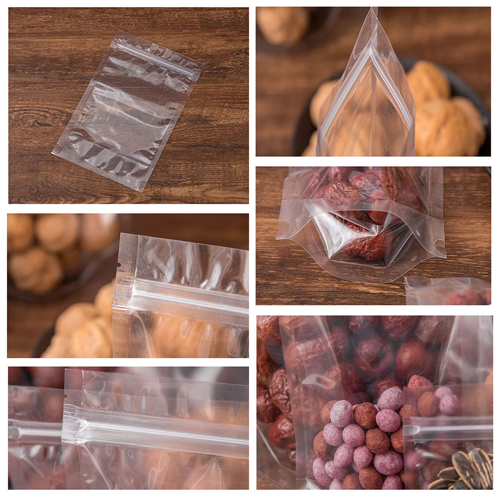 Haot 100 Pack Zipper Stand Up Pouch Bag, Dry Fruit Food Packaging Bag, Moisture-Proof Transparent Sealing Bag Resealable Ziplock