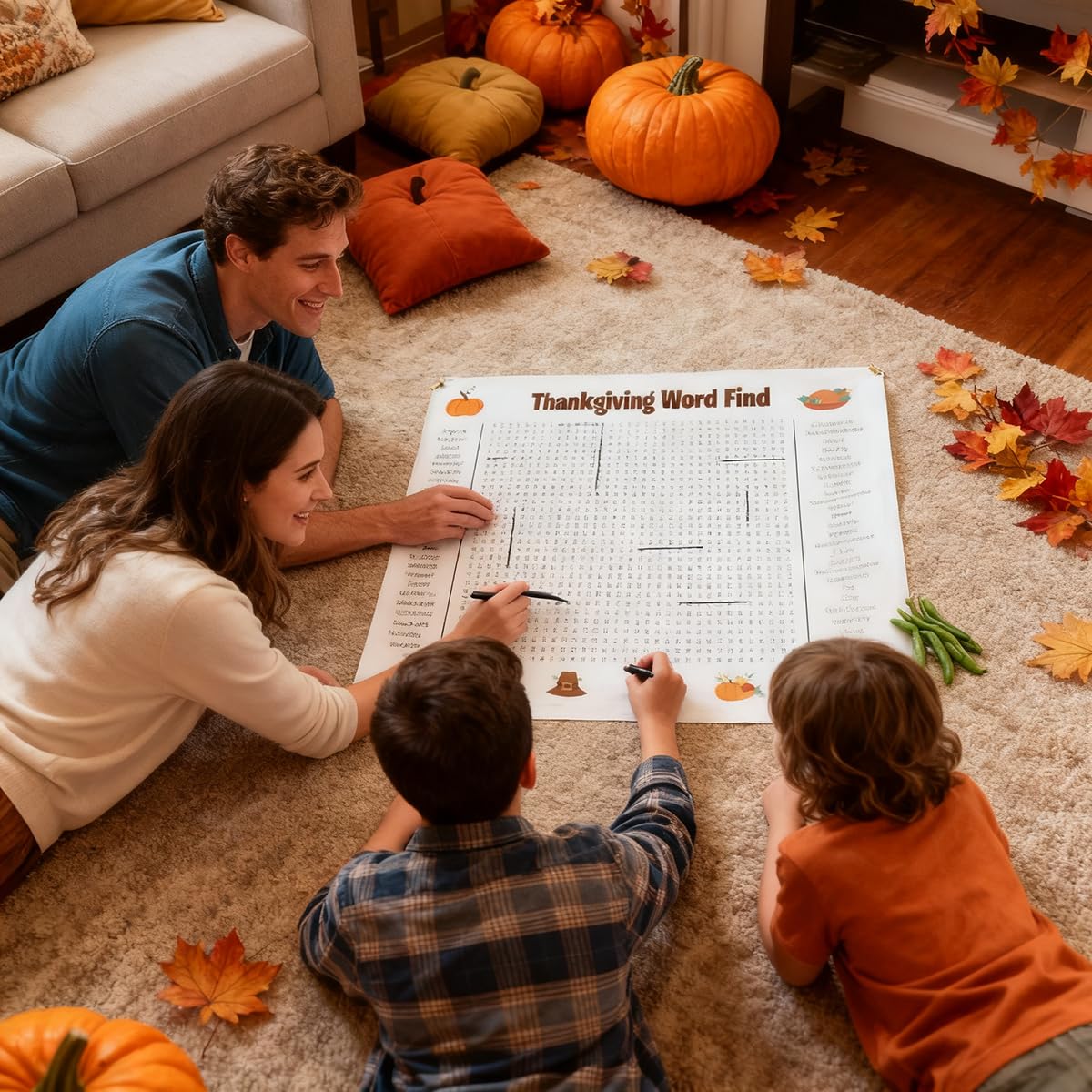 Jumbo Thanksgiving Word Search Poster, Giant Holiday Word Search Wall Poster for Thanksgiving and Christmas, 36 X 24 Wall Game w