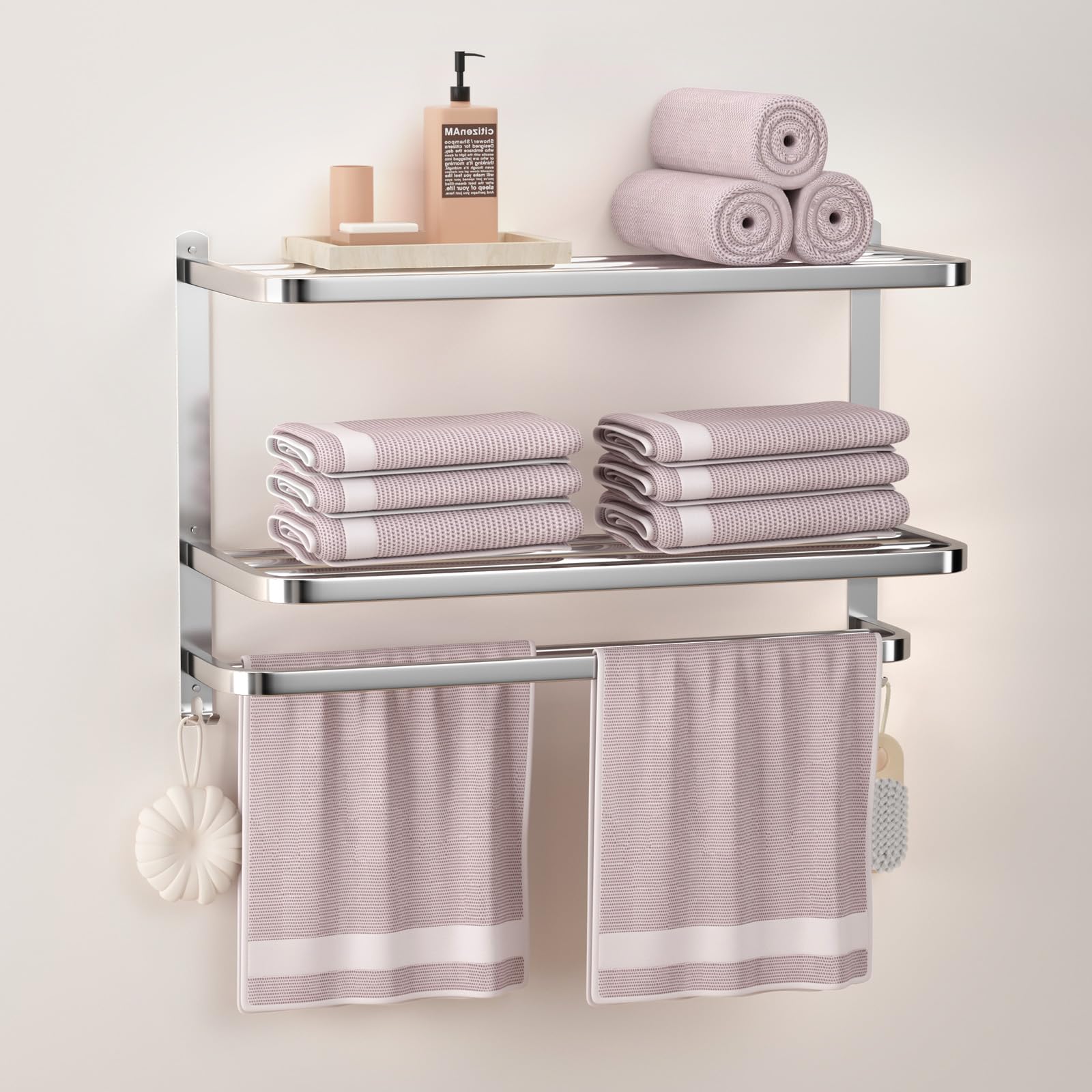 DDS-DUDES 3-Tier Towel Racks for Bathroom with Towel Bars Multilayer Hotel Towel Shelf Stainless Steel Wall-Mounted Brushed Fini
