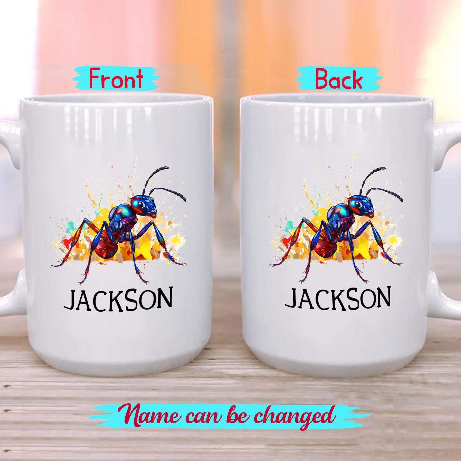 Personalized Name Ant White Coffee Mug Cup Gift For Men Women Ant Lover, Customized Ant Color Coffee Cup 11 Oz 15 Oz, Unique Ant