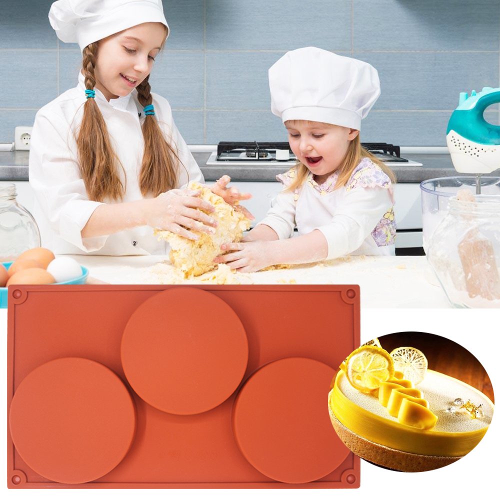 Sourceton 3-Cavity Large Round Silicone Disc Cake Mold, 3 Pcs Pack Non-Stick Baking Molds Cake, Candy, Soap, Resin Art