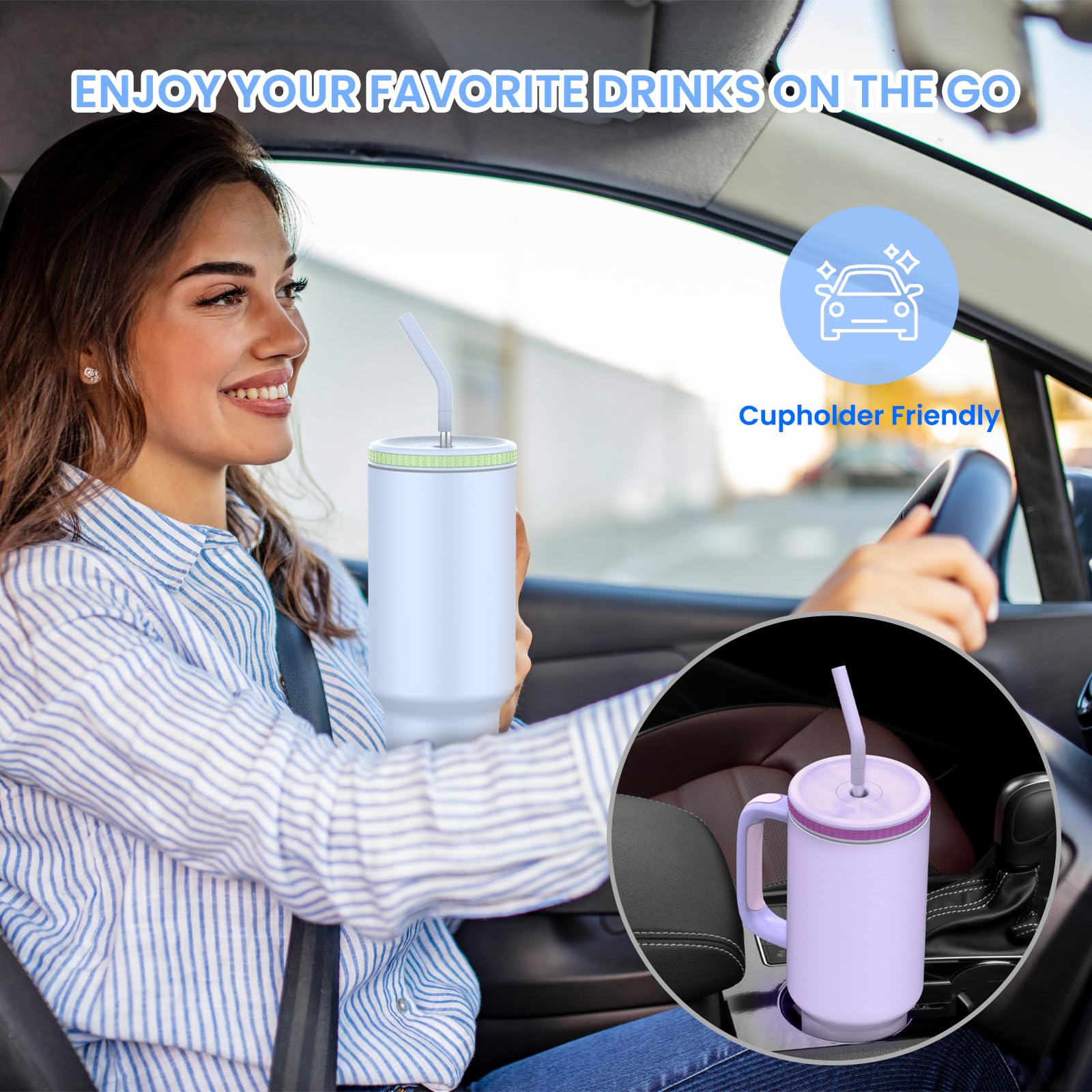 Zukro 40 Oz Triple Insulated Tumbler With Handle And Straw Lid - Stainless Steel Cup Travel Mug Fits In Cupholder - No Sweat Wat