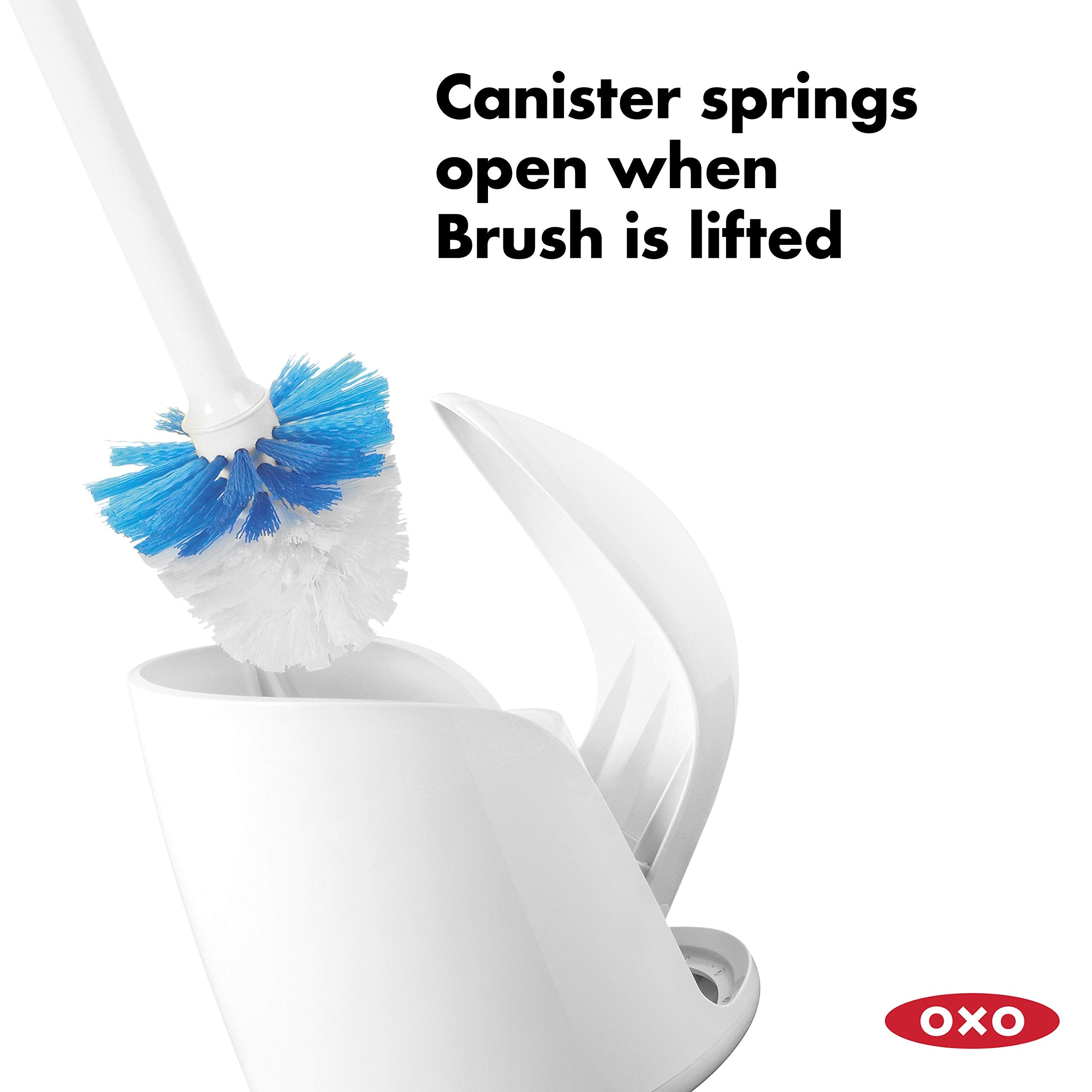 OXO Good Grips Compact Toilet Brush & Canister, White, 6" x 4-3/4" x 17-1/4", Thermoplastic Elastomer, Model 128