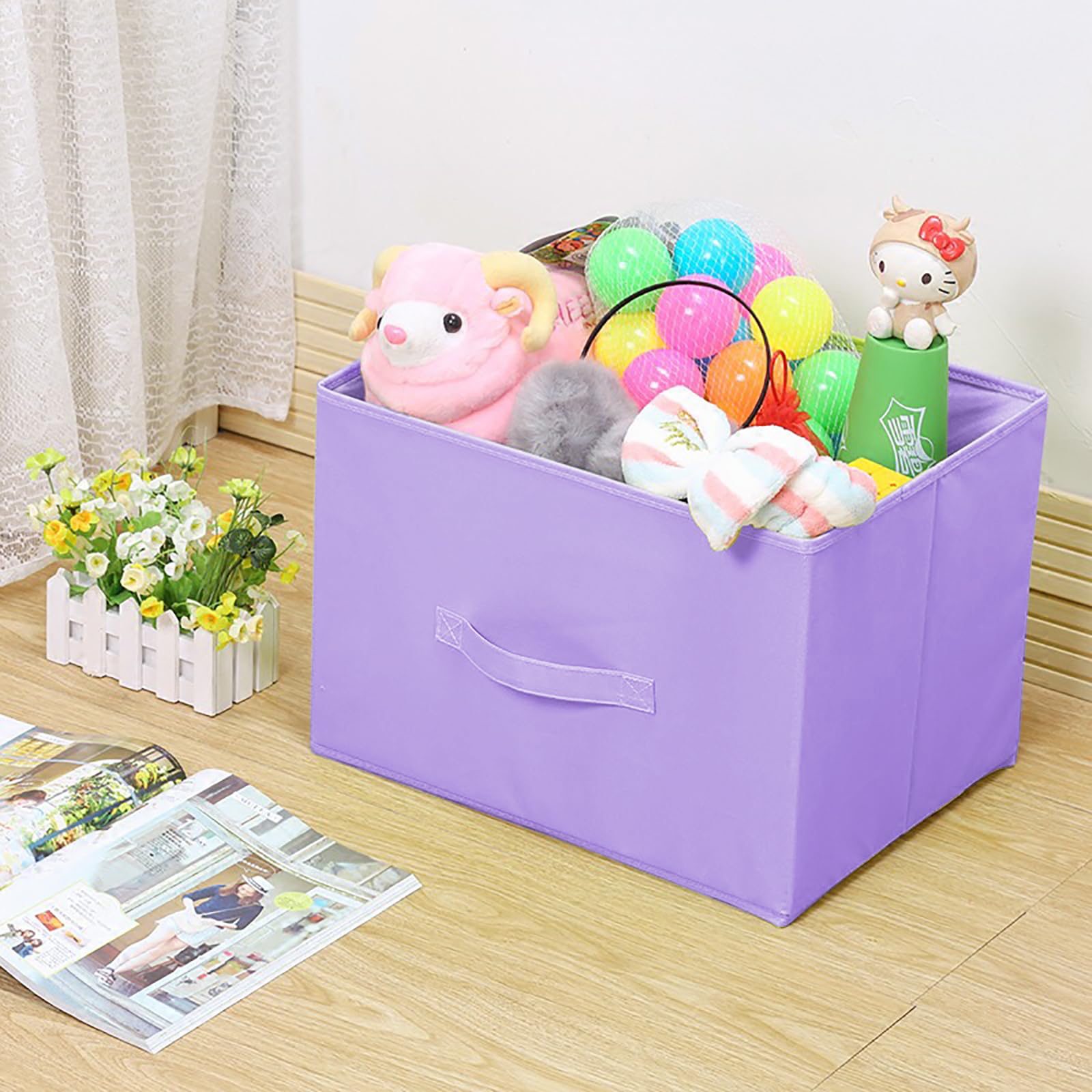 Ebigic Purple Storage Bins [6 Pack] 9.0''X7.5''X7.5'',Mini Storage Box Fabirc Foldable Closet Toy Organizer Collapsible Cloth