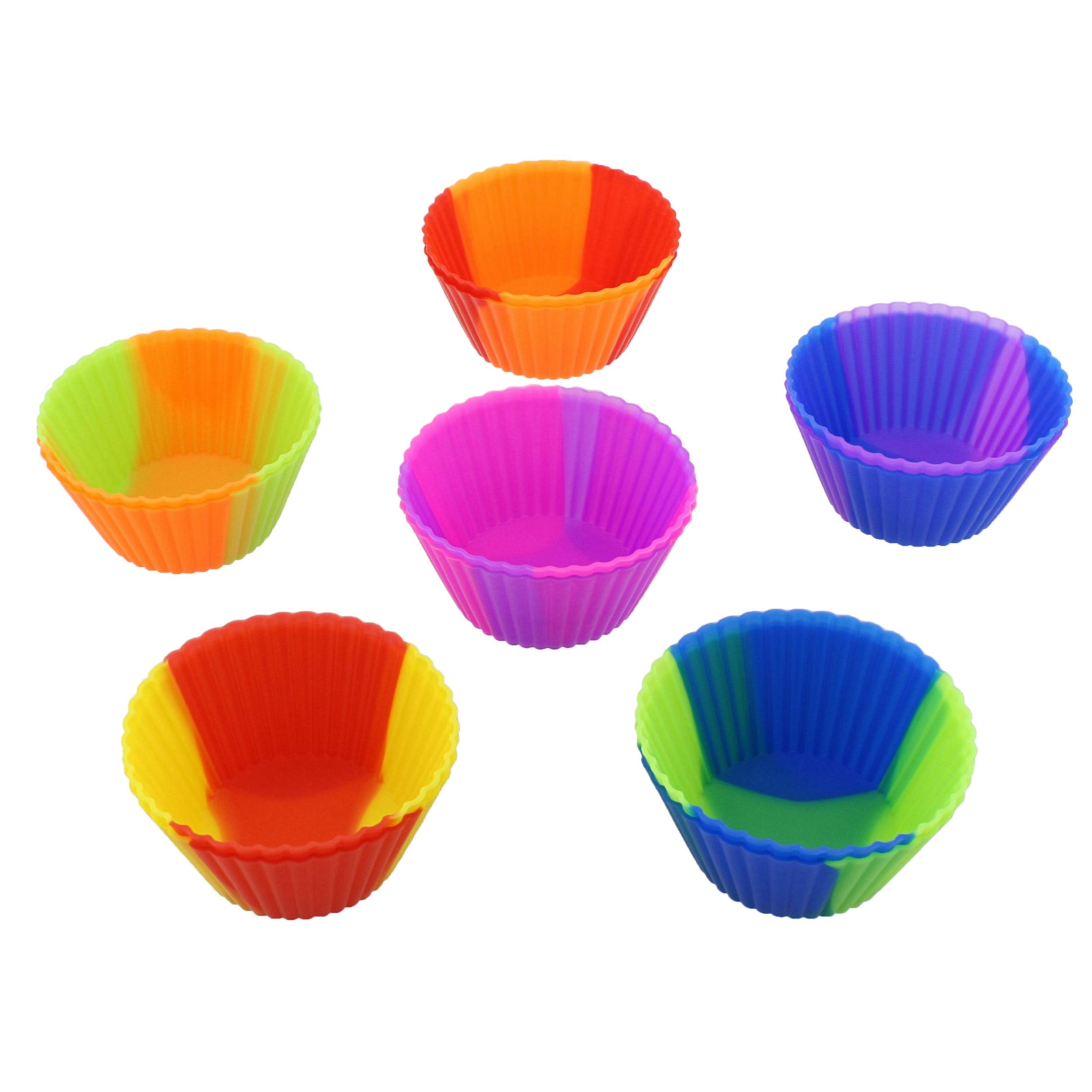 7Penn Silicone Cupcake Baking Cups Reusable Muffin Liners Molds For Standard Size Tin - Tie Dye Rainbow Colors Set Of 12