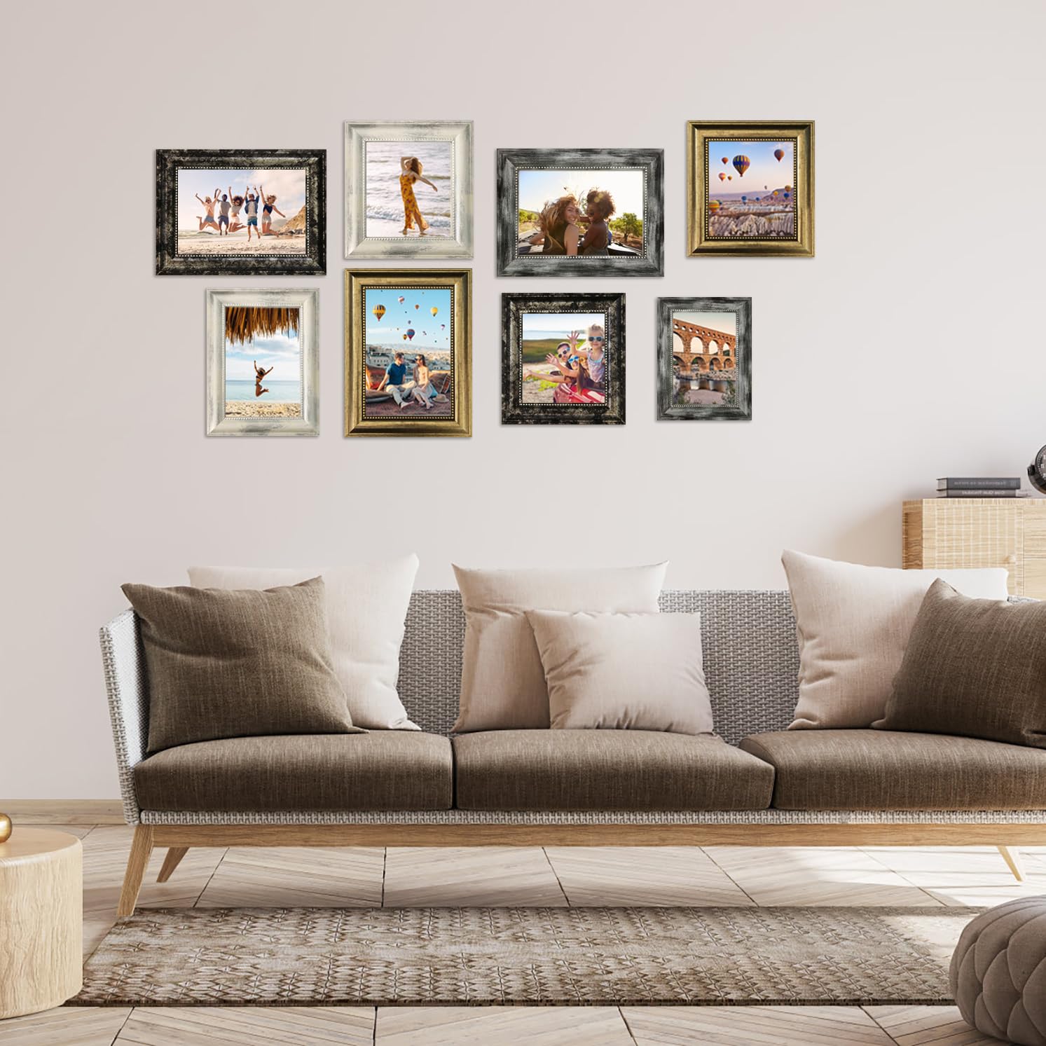 TKYGU 5x7 Picture Frames Set of 4- Rustic Retro Photo Frame with Real Glass Wall Mount and Tabletop Display Family Friends Weddi