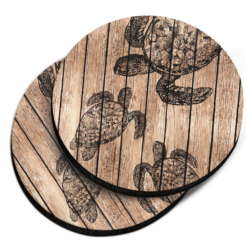 Caribou Coasters , Turtle Wooden Design Absorbent Round Fabric Felt Neoprene Car Coasters For Drinks (2.87 Inches), 2Pcs Set