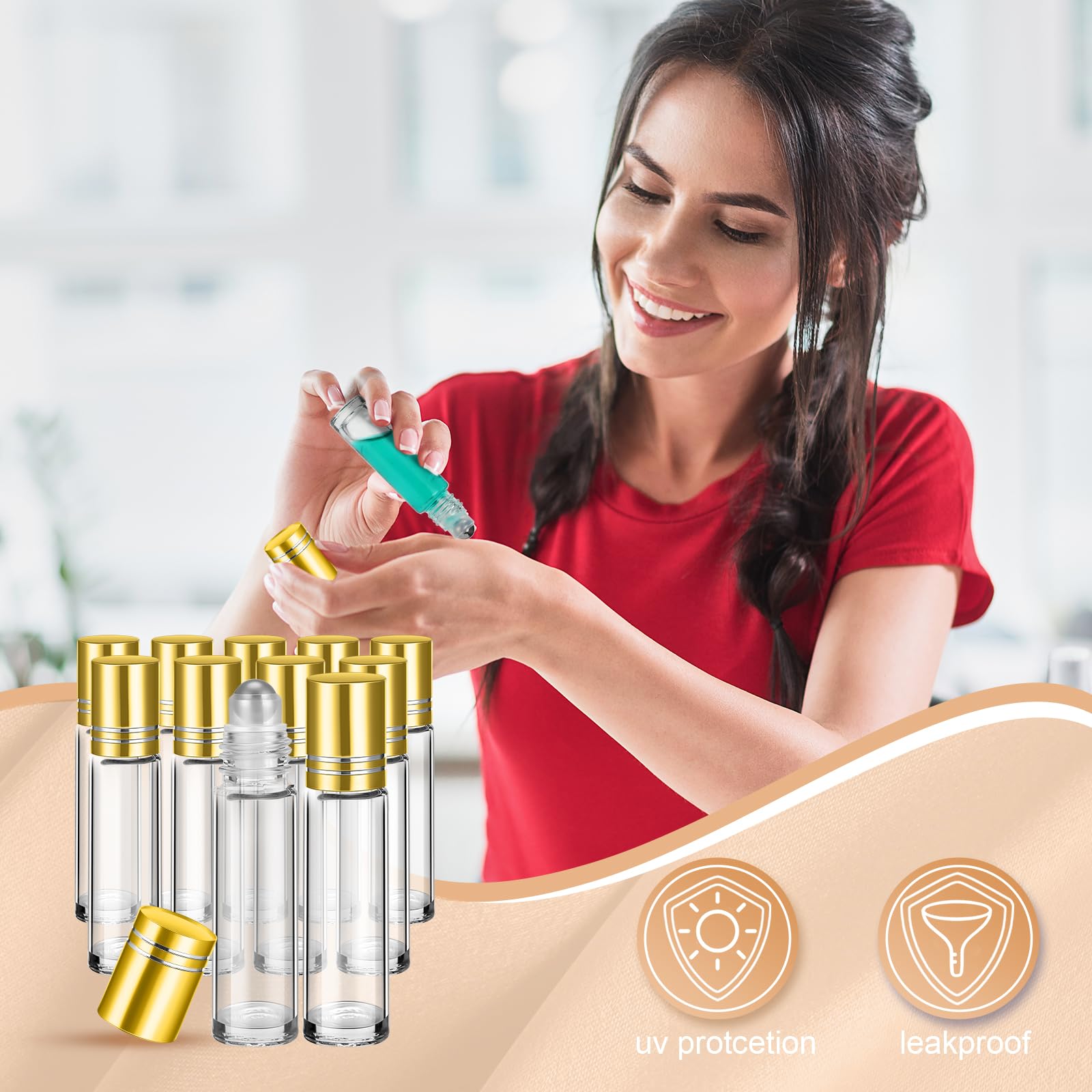 Seewey 96 Pcs Essential Oil Roller Bottles 10Ml Empty Glass Roller Bottles With Stainless Steel Roller Balls Protection Leakproo