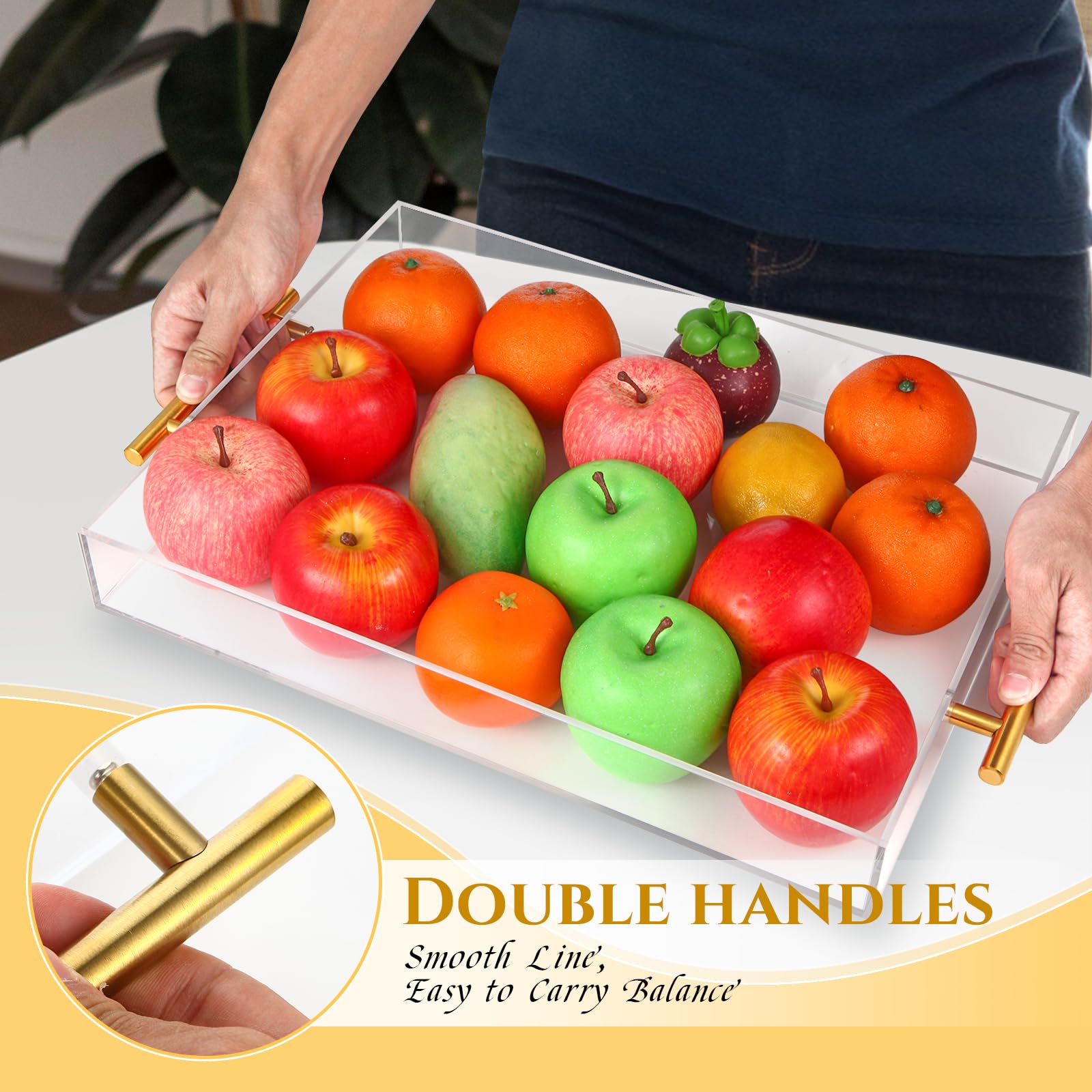 Vevitts 3 Pack Clear Acrylic Serving Tray With Gold Handles Serving Tray Spill Proof Acrylic Bathroom Tray Decorative Tray Organ