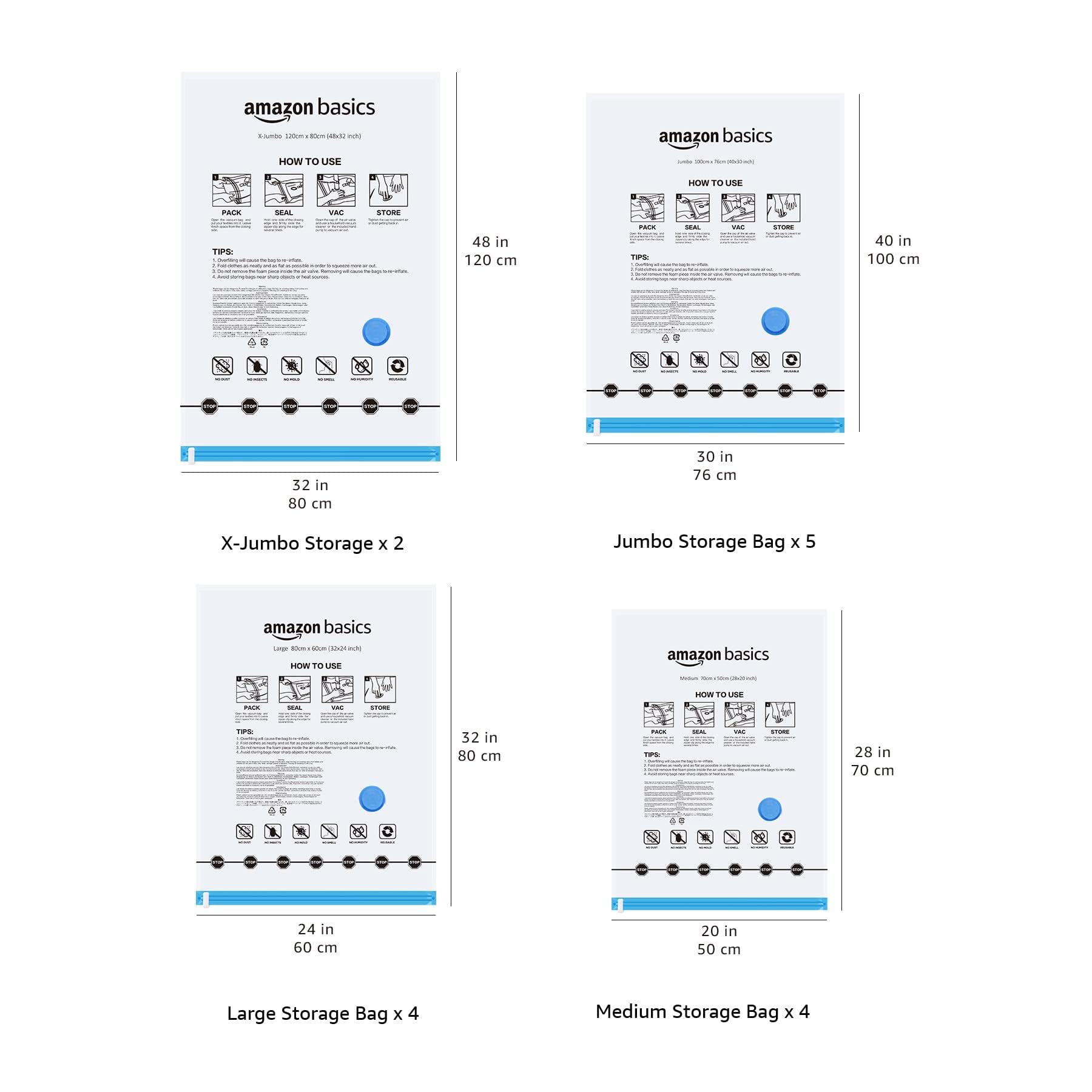 Amazon Basics Vacuum compression Storage Bags With Hand Pump  15-Pack  Multiple  White