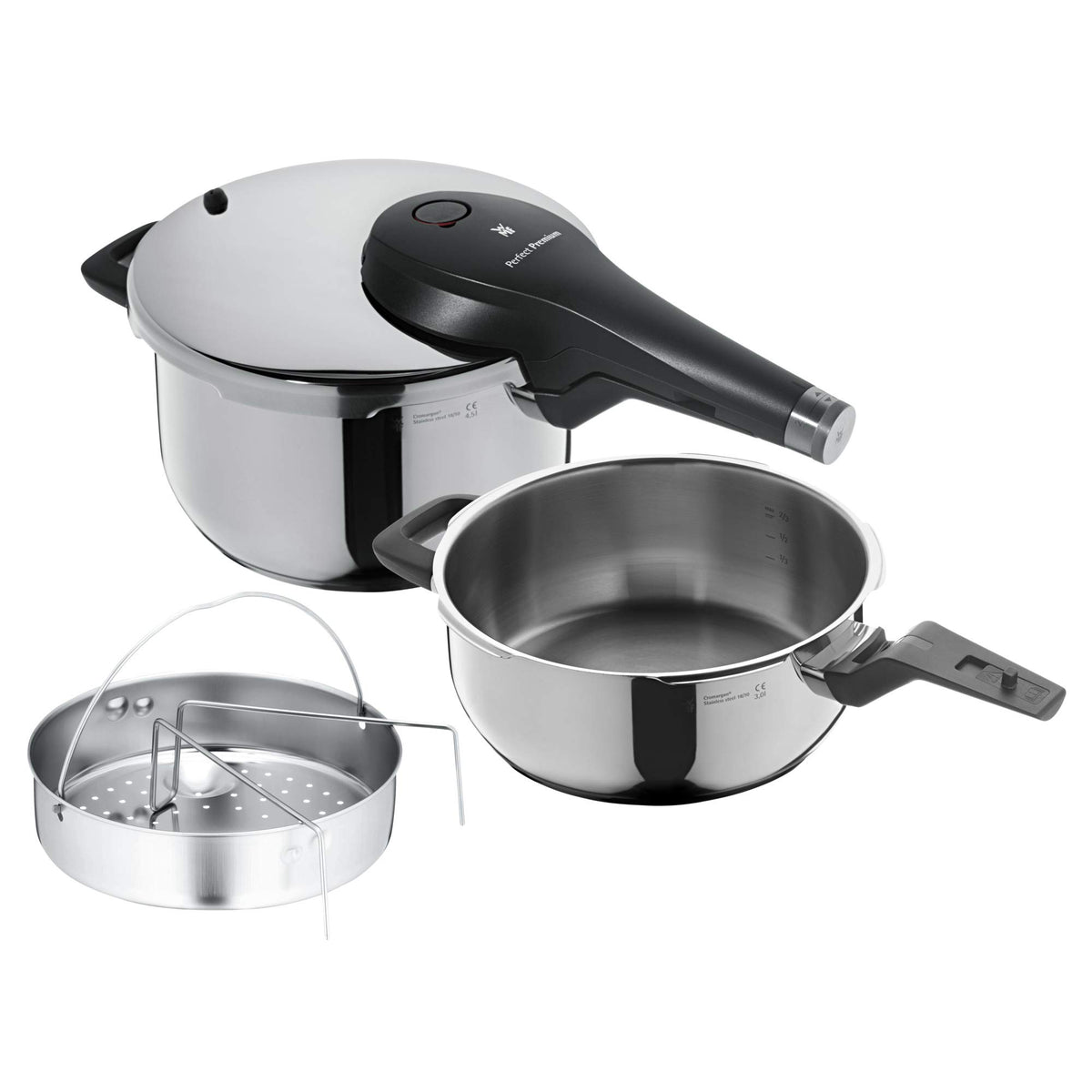 WMF Cromargan Stainless Steel Perfect Premium 2-Piece Pressure Cooker 4.5   L & 3,0l with Insert Polished 2   Cooking Levels Sin