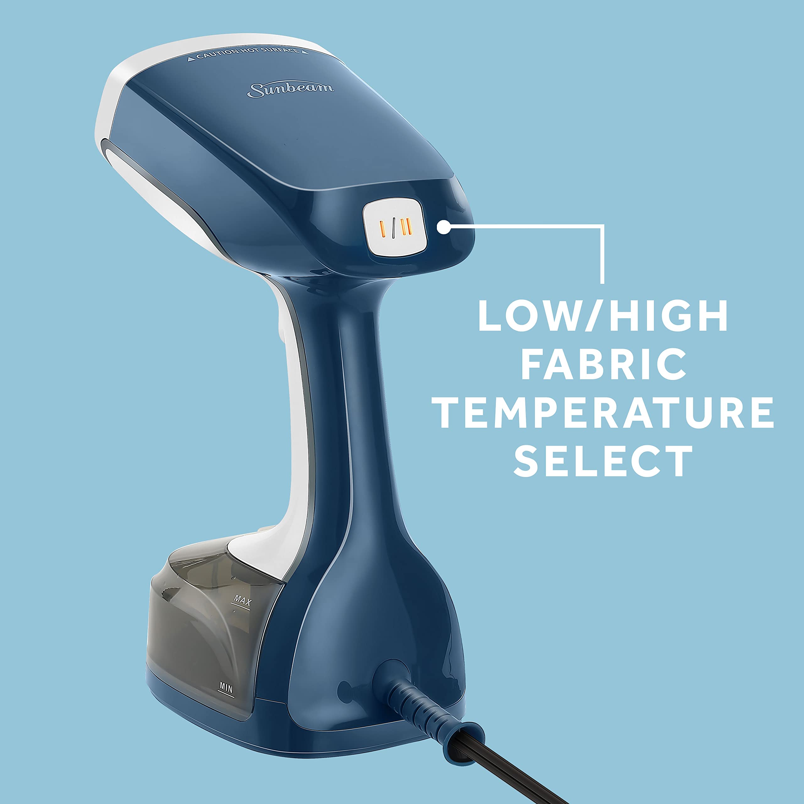 Sunbeam Handheld Steamer 1200W - Dual Steam Settings, Fast 30s Heat-Up, Bristle Brush, One Size, Blue Finish