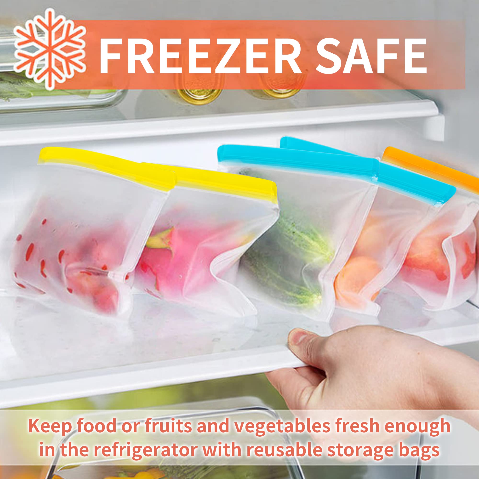 Enloy 12 Pack Reusable Food Storage Bags, Bpa Free Peva Reusable Freezer Bag, 2 Gallon & 5 Sandwich & 5 Snack Size Bags, Leakpro