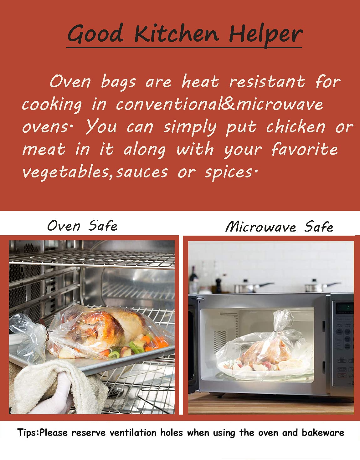 15  Oven Bags, Cooking Roasting Bags Medium Size For Meats Chicken Fish Vegetables (14  17 Inch)