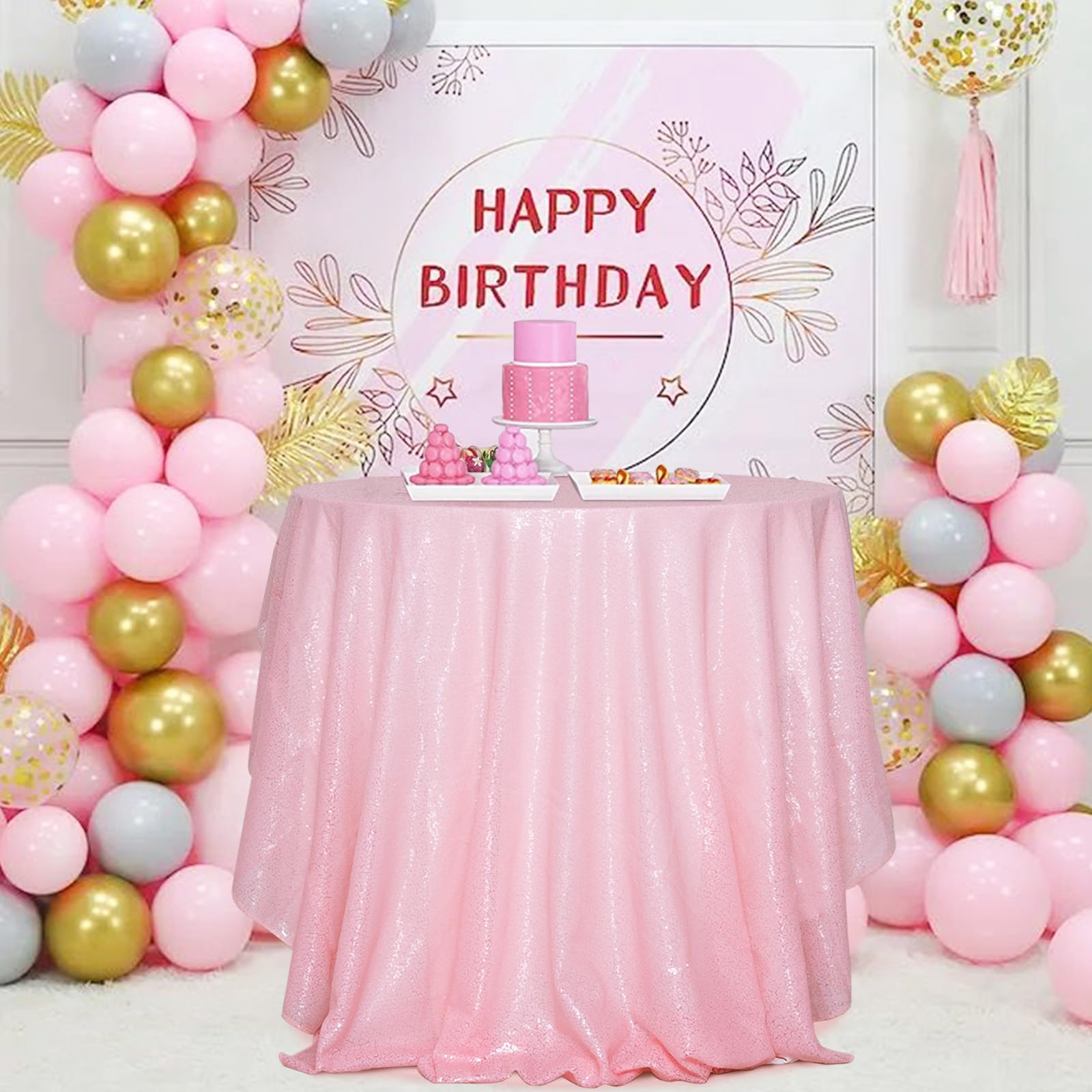 Partydelight Sequin Tablecloth, Christmas Tree Skirt, Round, 50'', Pink