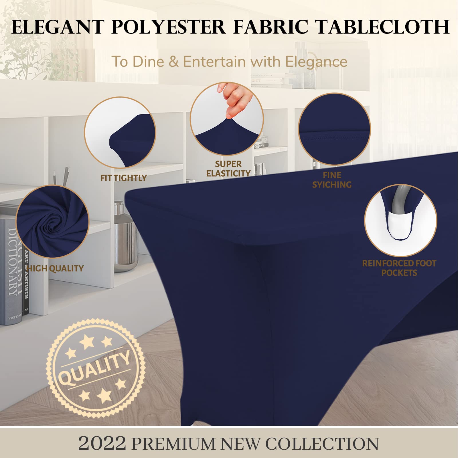 Fhberni Spandex Table Cover 4 ft. Fitted Polyester Tablecloth Stretch Table Cover Table Topper Open Back - Navy