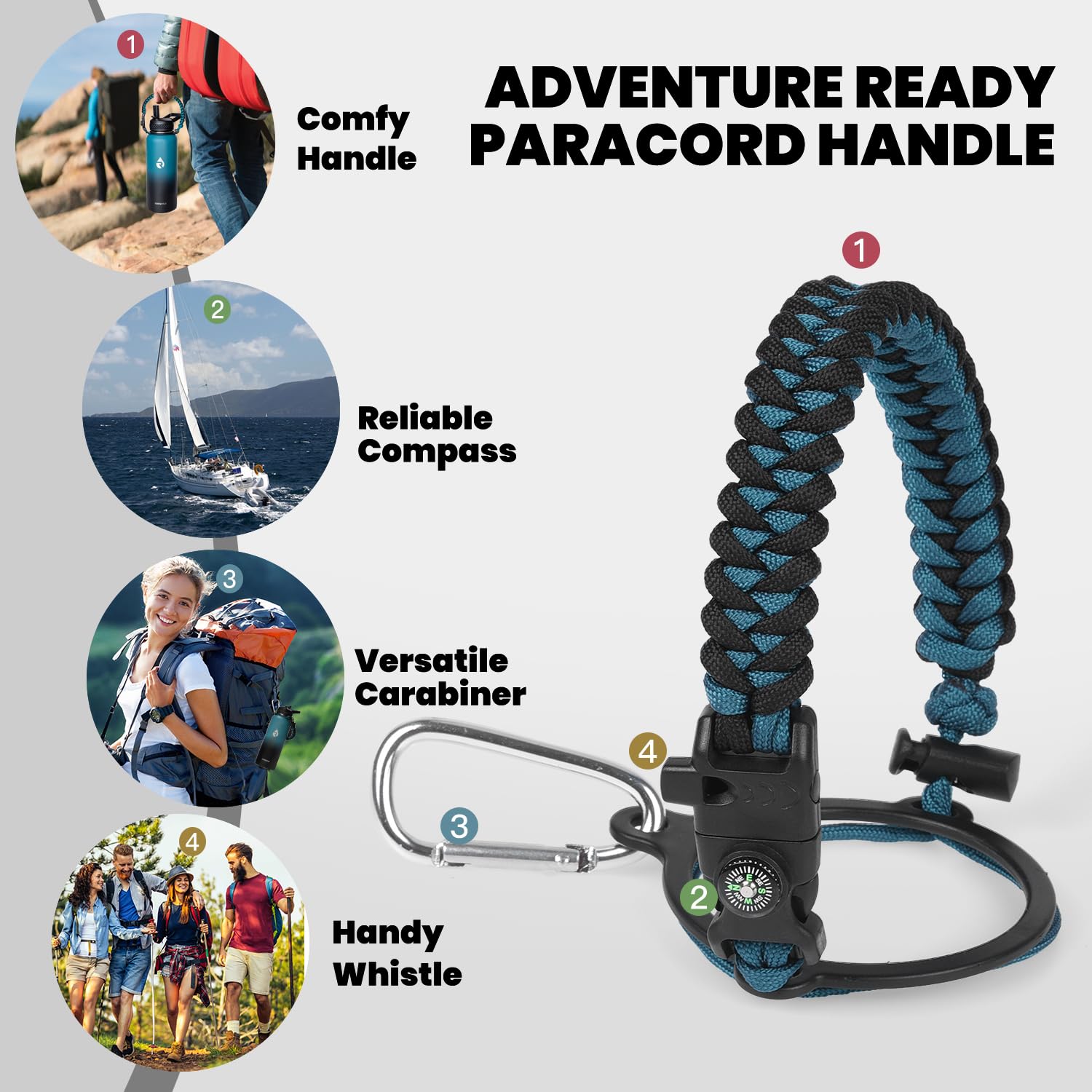 RAYMYLO Insulated Water Bottle 32 oz  Triple Wall Vacuum Stainless Steel (Cold for 48 Hrs  Hot for 24Hrs)  Leak Proof & BPA-Free  32oz Hydro Water Flask with Paracord Handle & Straw Spout Lids