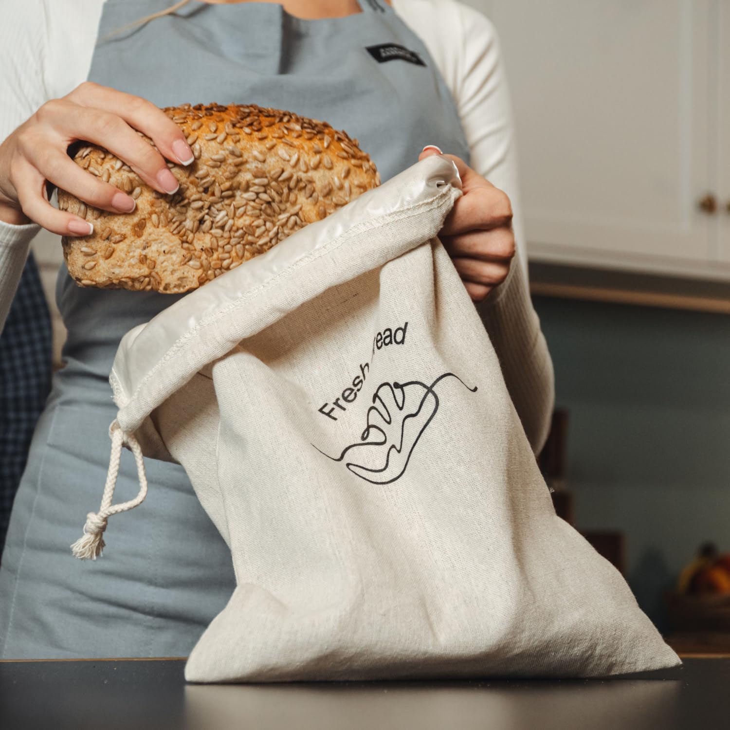 Simply H&K Linen Bread Bags [Pack Of 3] With Inner Lining - Keeps Homemade Bread Fresh & Secure - Perfect For Sourdough & Gift G