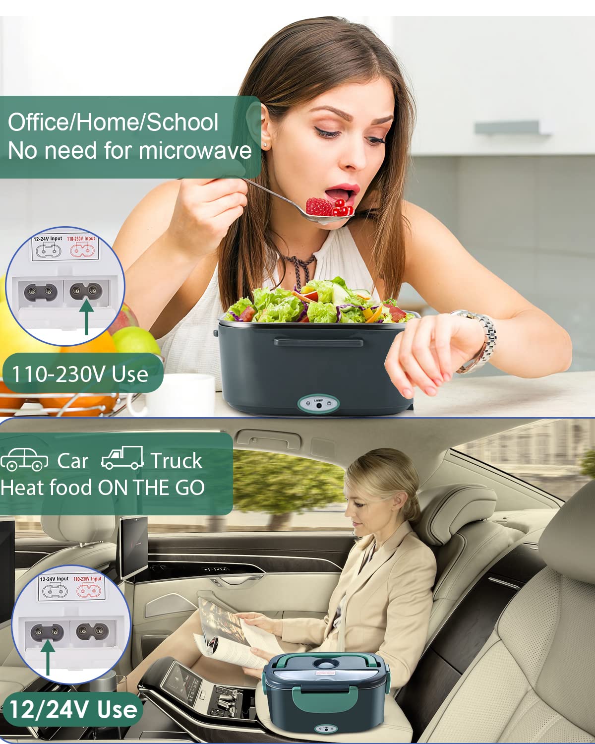 Andmenow 80W Faster Electric Lunch Box, Home Office Truck Car Food Warmer, Portable Food Heater With 304 Stainless Steel Contain