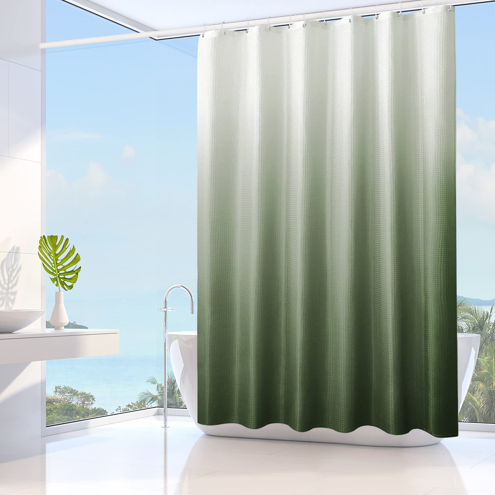 Gibelle Small Stall Shower Curtain 36 X 72, Narrow Half Sage Green Ombre Shower Curtain For Bathroom, Waffle Weave Fabric Shower