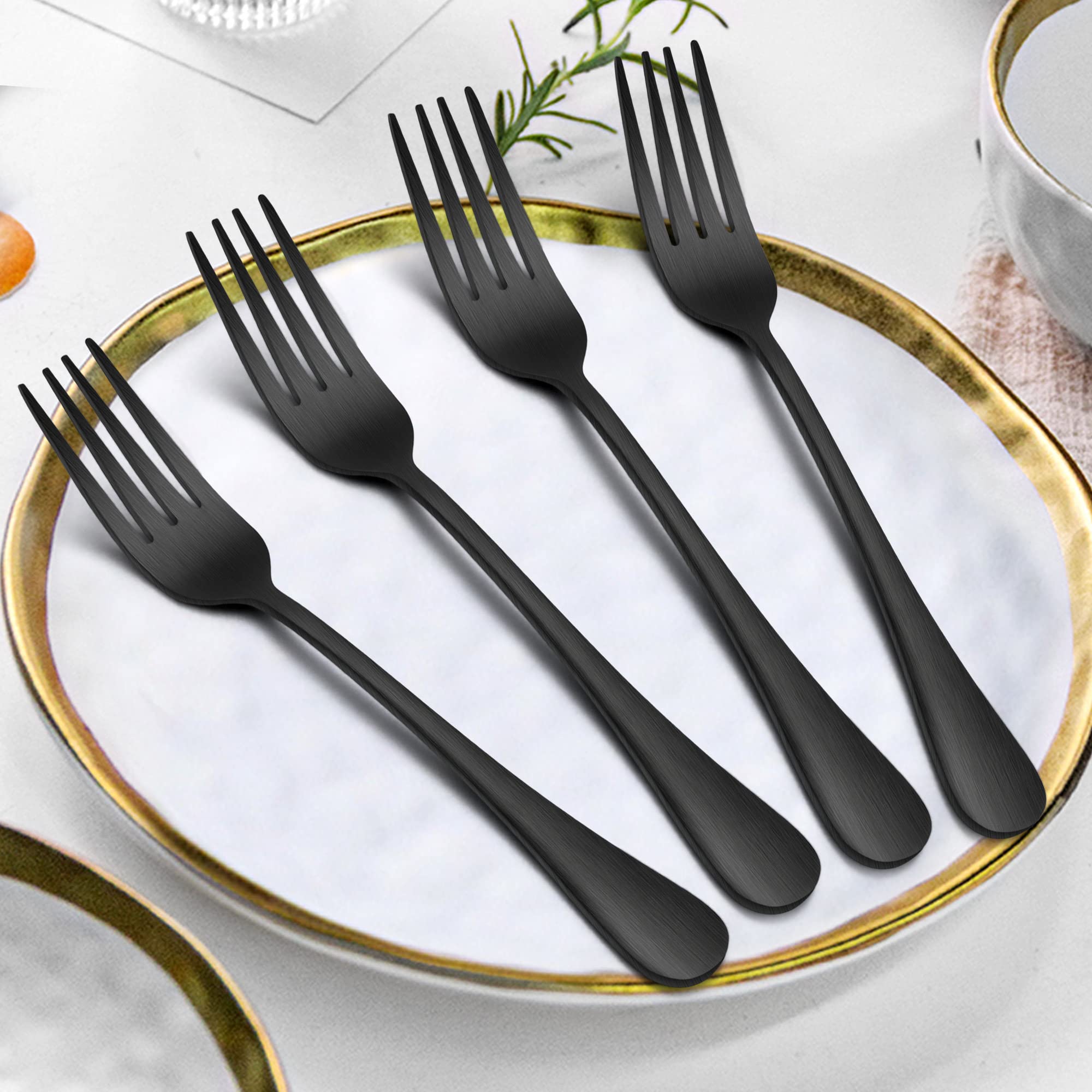 Lianyu 16-Piece Matte Black Forks And Spoons Silverware Set, 8 Dinner Forks And 8 Teaspoons, Stainless Steel Black Flatware Cutl