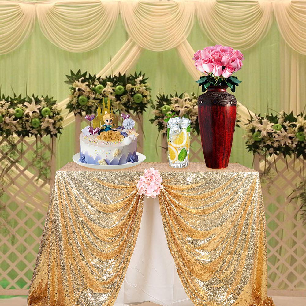 Jyflzq Light Gold Sequin Tablecloth - 60'' X 102'' Rectangular Sparkly Glitter Table Cover Overlay Shimmer Table Cloth, Perfect