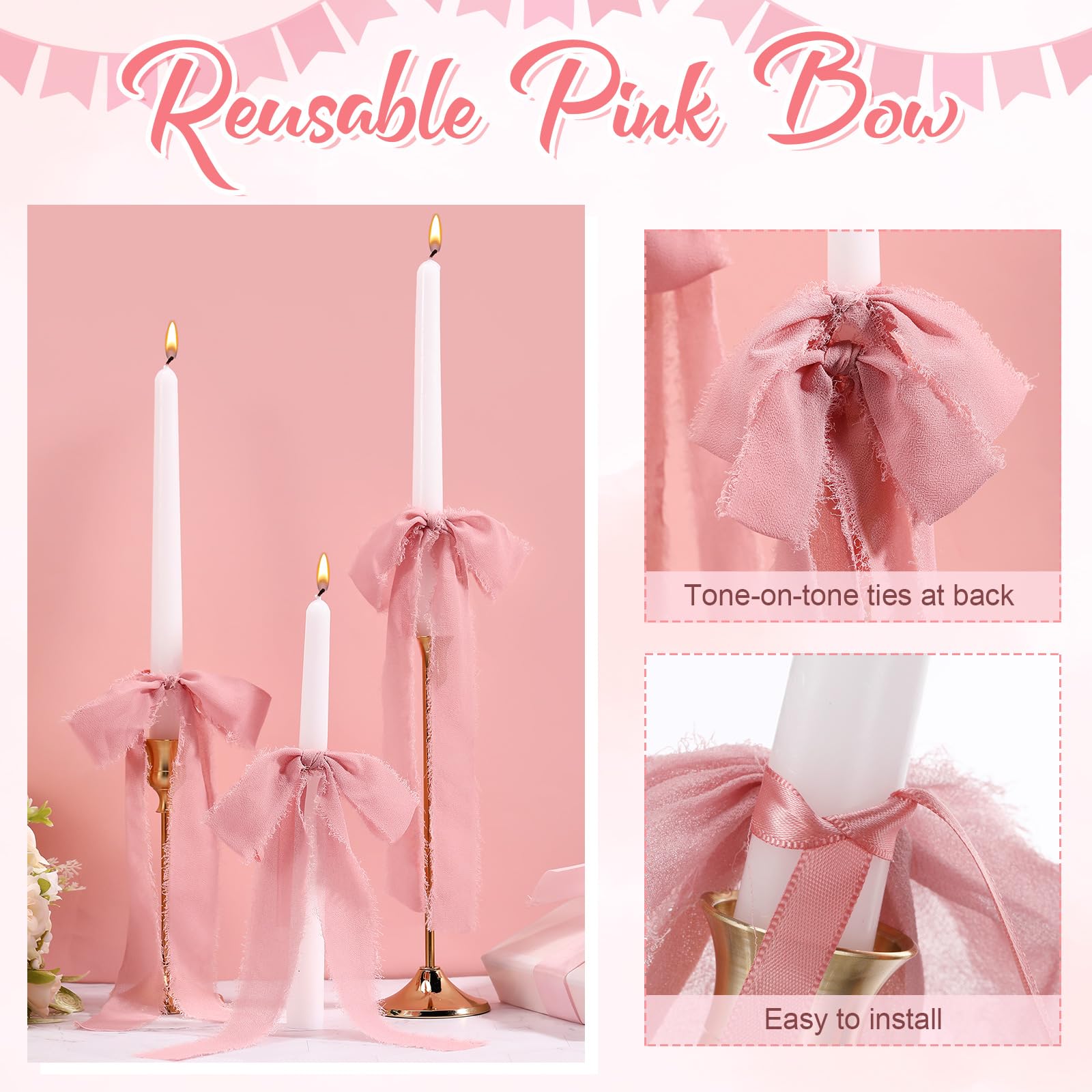 Luinabio 24 Pcs Christmas Tree Bows Candlestick Decoration Large Tie Bows Ribbon Gift Wrapping Coquette Decorations for Christma