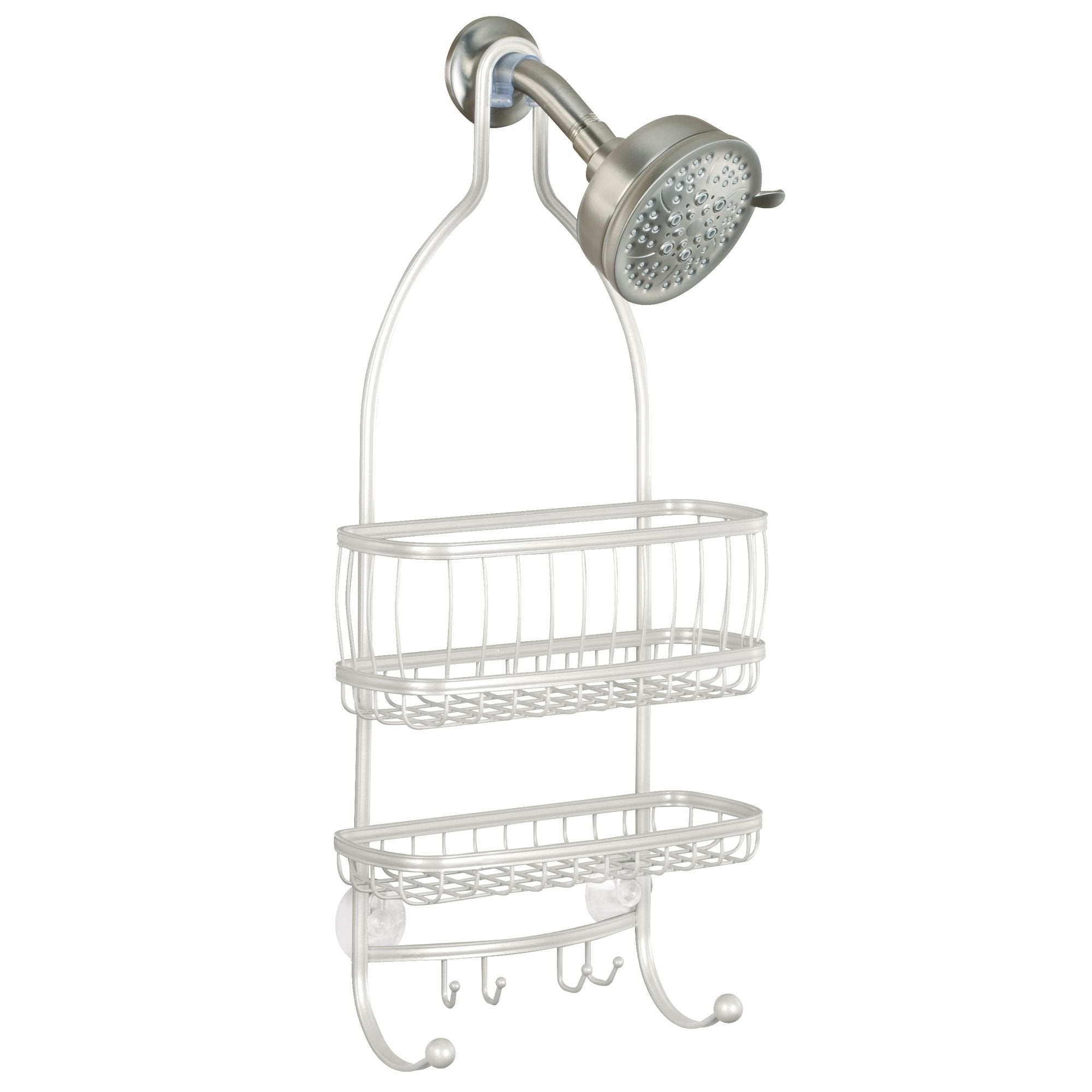 iDesign York Metal Wire Hanging Shower Caddy, Extra Wide, 10" x 4" x 22", Pearl White, Model 61974, Stainless Steel