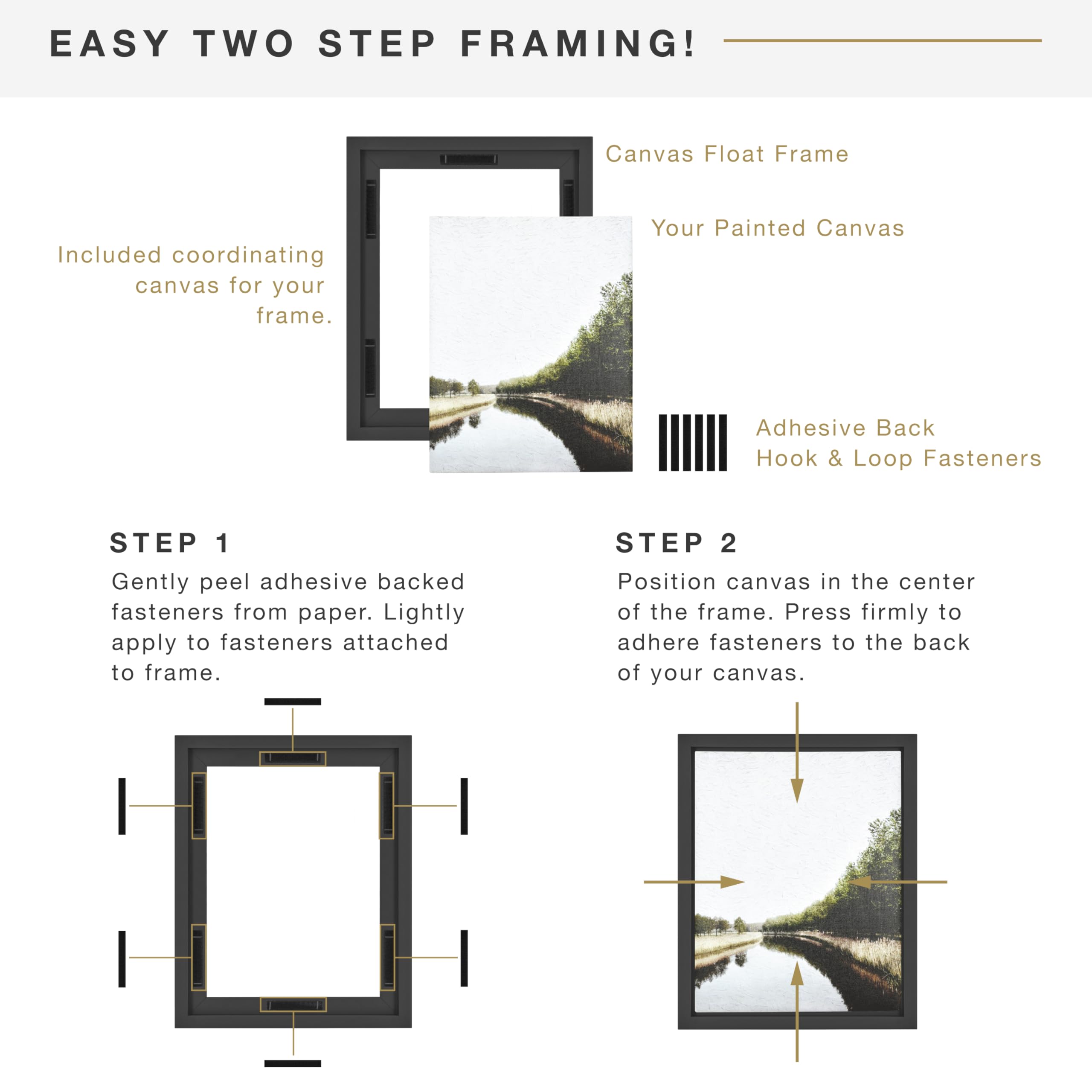 Mcs Floating Frame With Canvas Included, Art Frames For Canvas Paintings With Adhesive Fasteners And Hanging Hardware, Black, 24