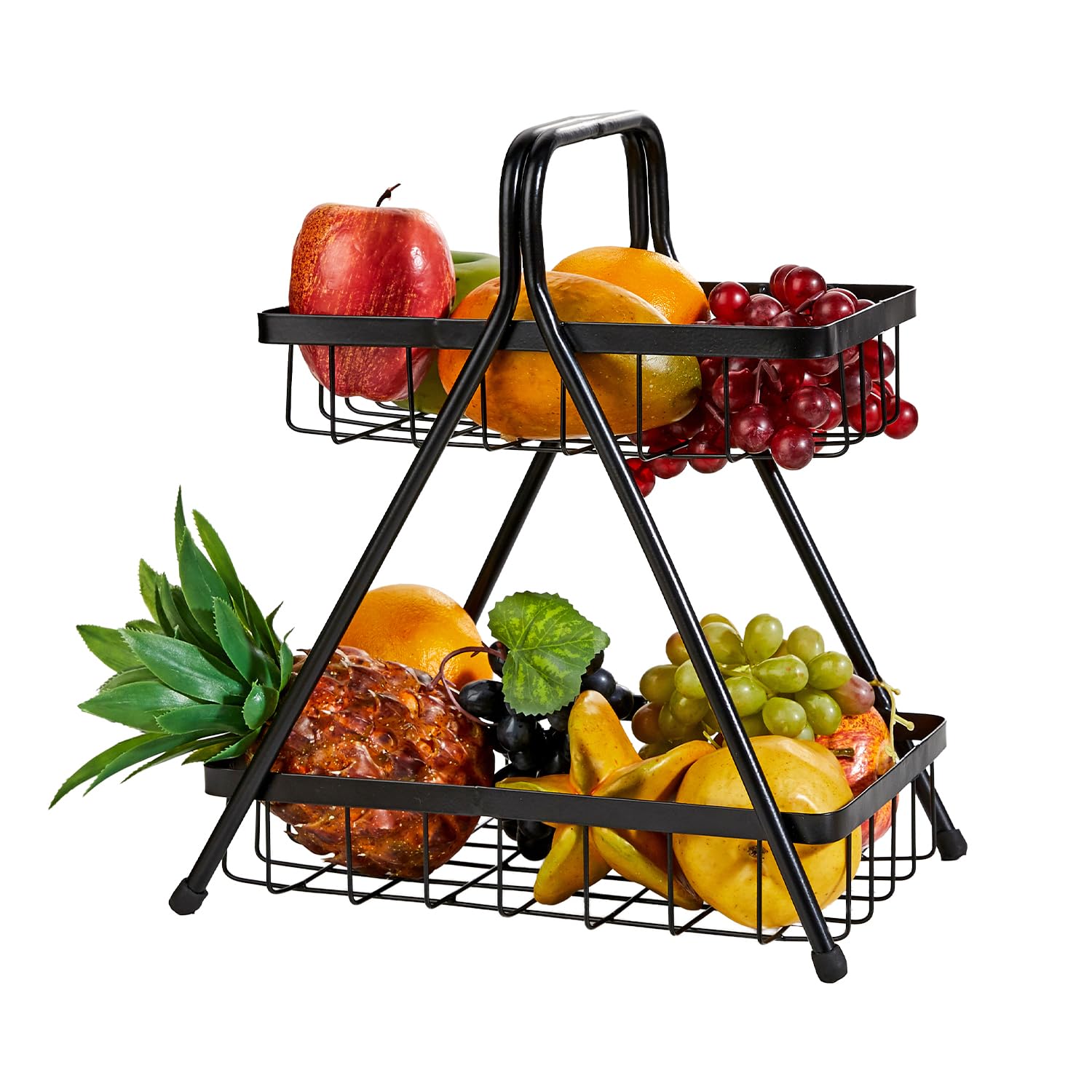 Amazon Brand - Solimo High Grade Metal 2-Tier Fruit & Vegetable Basket | Iron | Black Powder-Coated Finish | Space-Saving Kitche