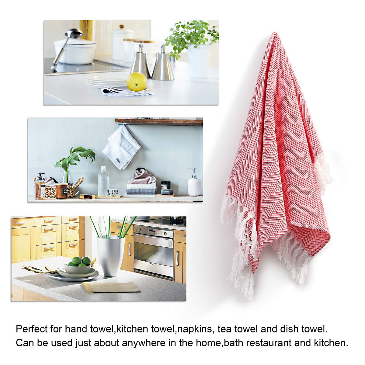 Mia 'Sdream Tassels Cotton Bath Hand Towel Set Kitchen Tea Towel Dish Towels Set Napkin Washcloth 3 Pack 16Inch X 24Inch (Red)