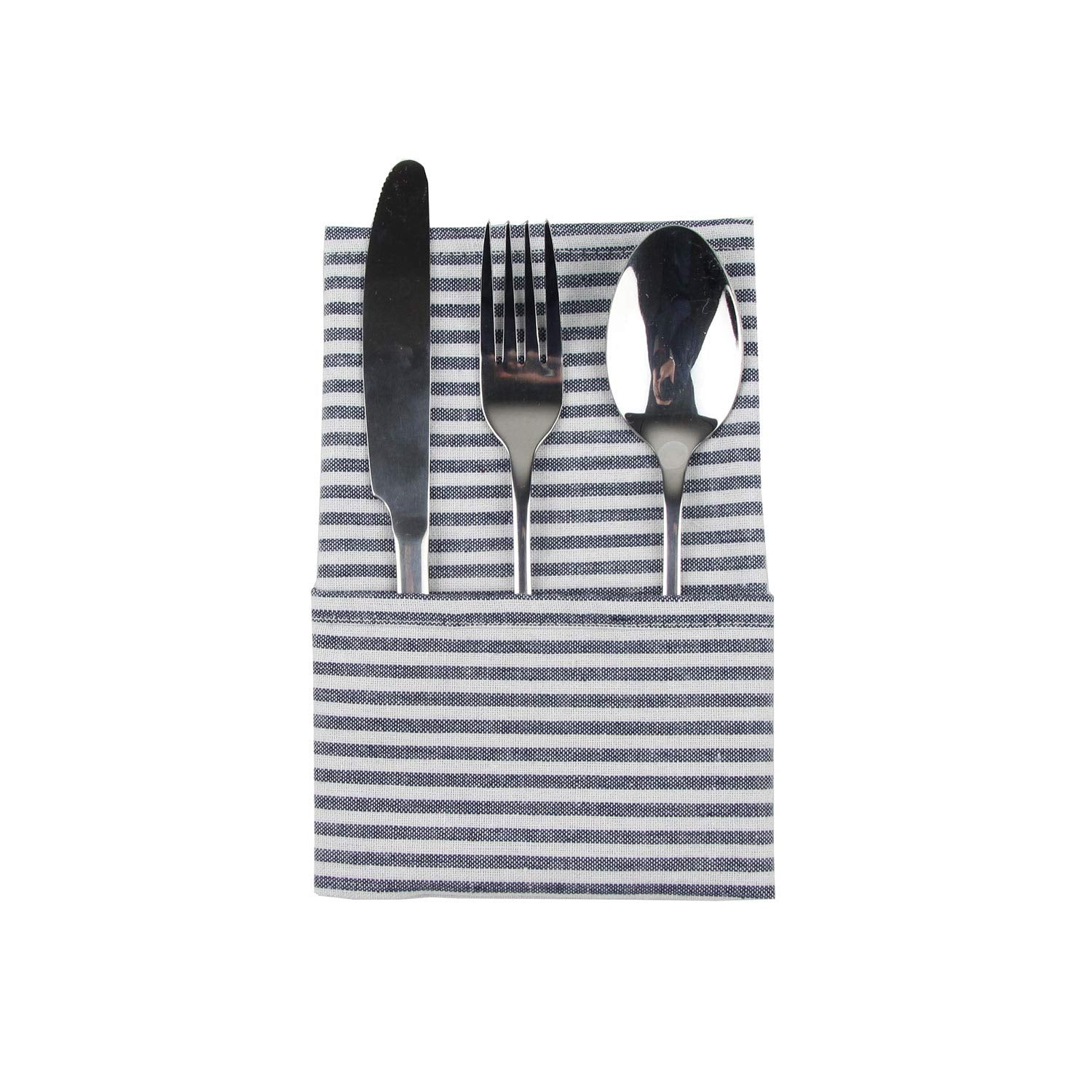 Infei Plain Striped Cotton Linen Blended Dinner Cloth Napkins - Set Of 12 (40 X 30 Cm) - For Events & Home Use (Navy)