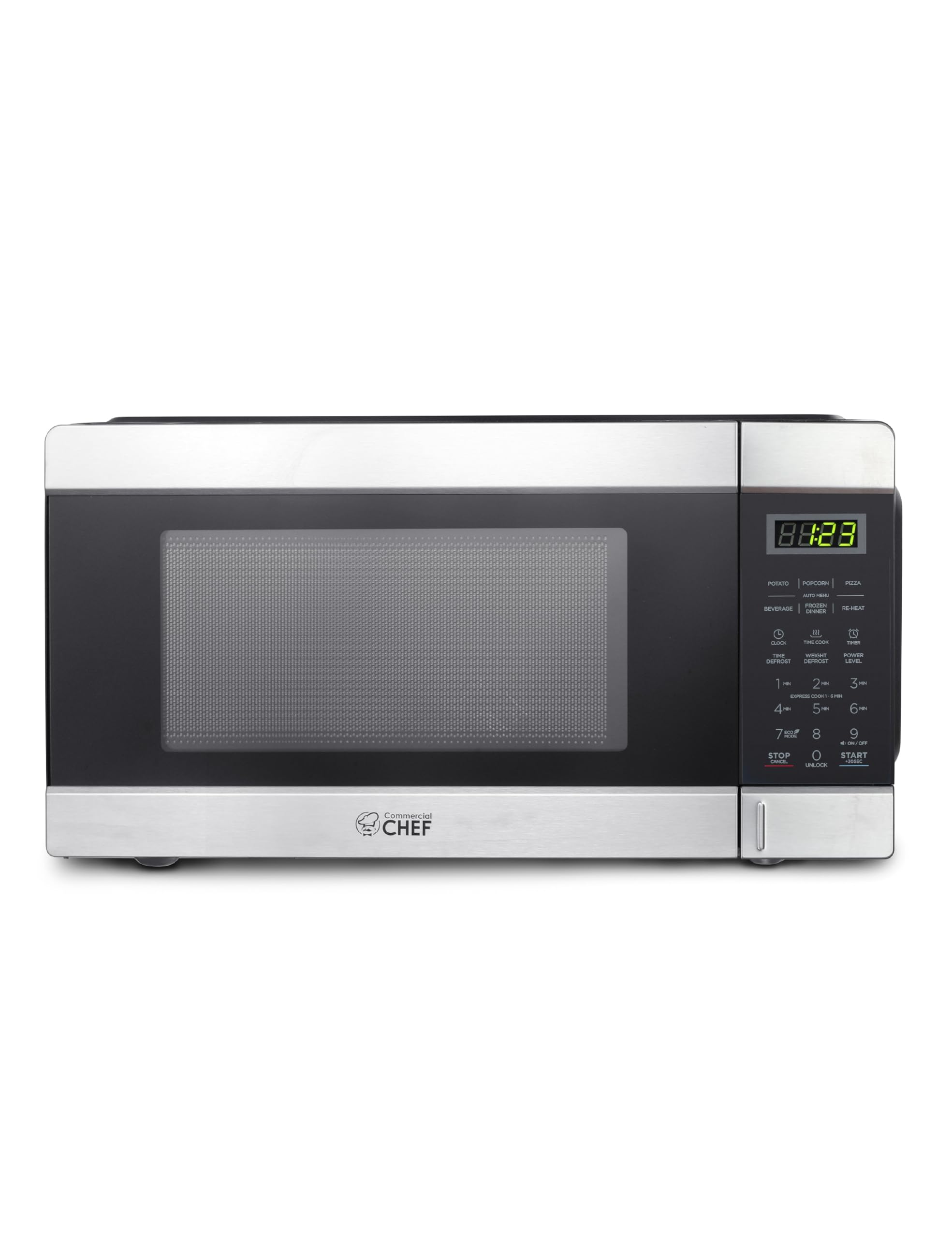Commercial Chef Countertop Microwave, 11 Cubic Feet, Black With Stainless Steel Trim