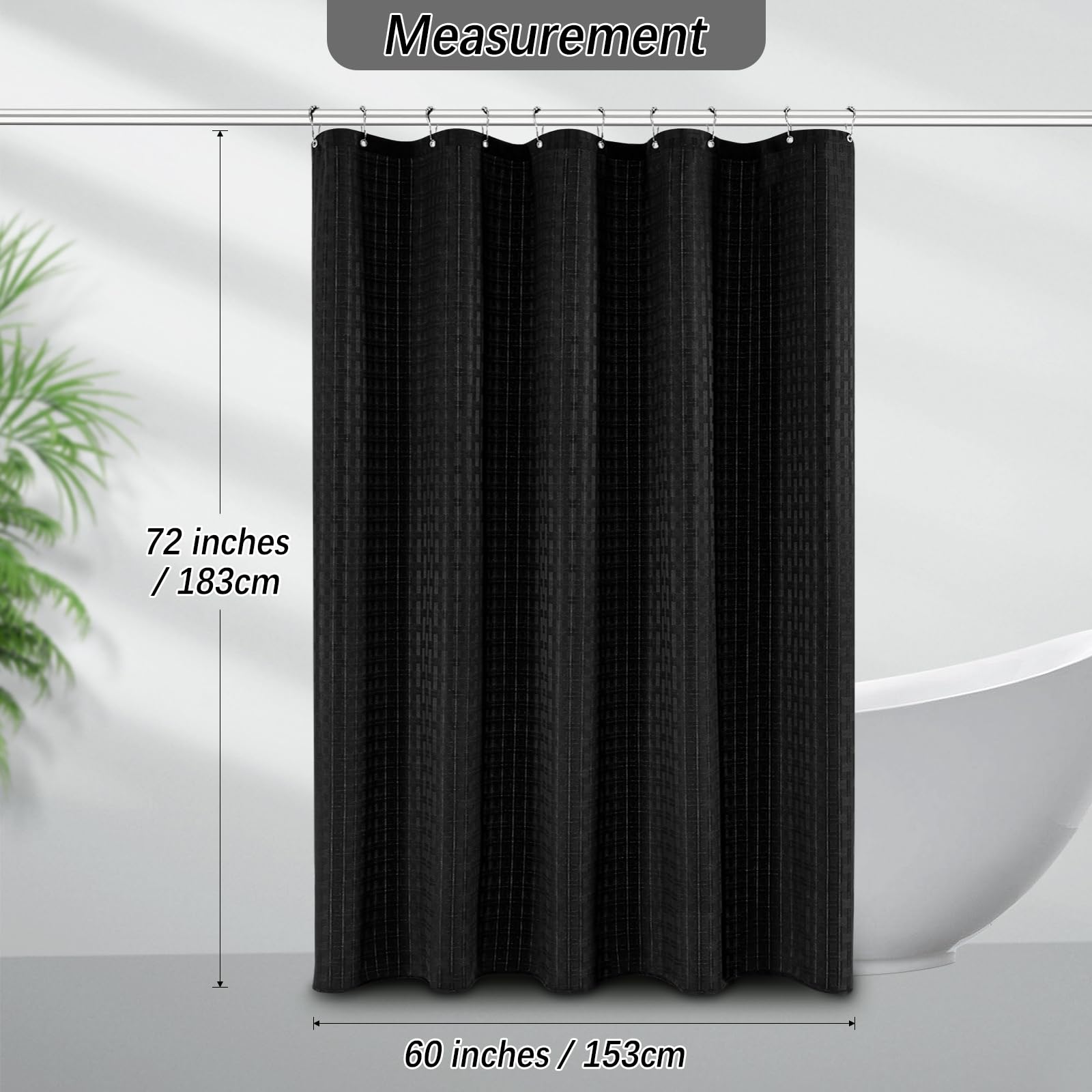 Pangsinne Black Fabric Shower Curtain For Bathroom Stall, 60 Inche Shower Curtain, Machine Washable Waterproof 230Gsm Heavy Duty