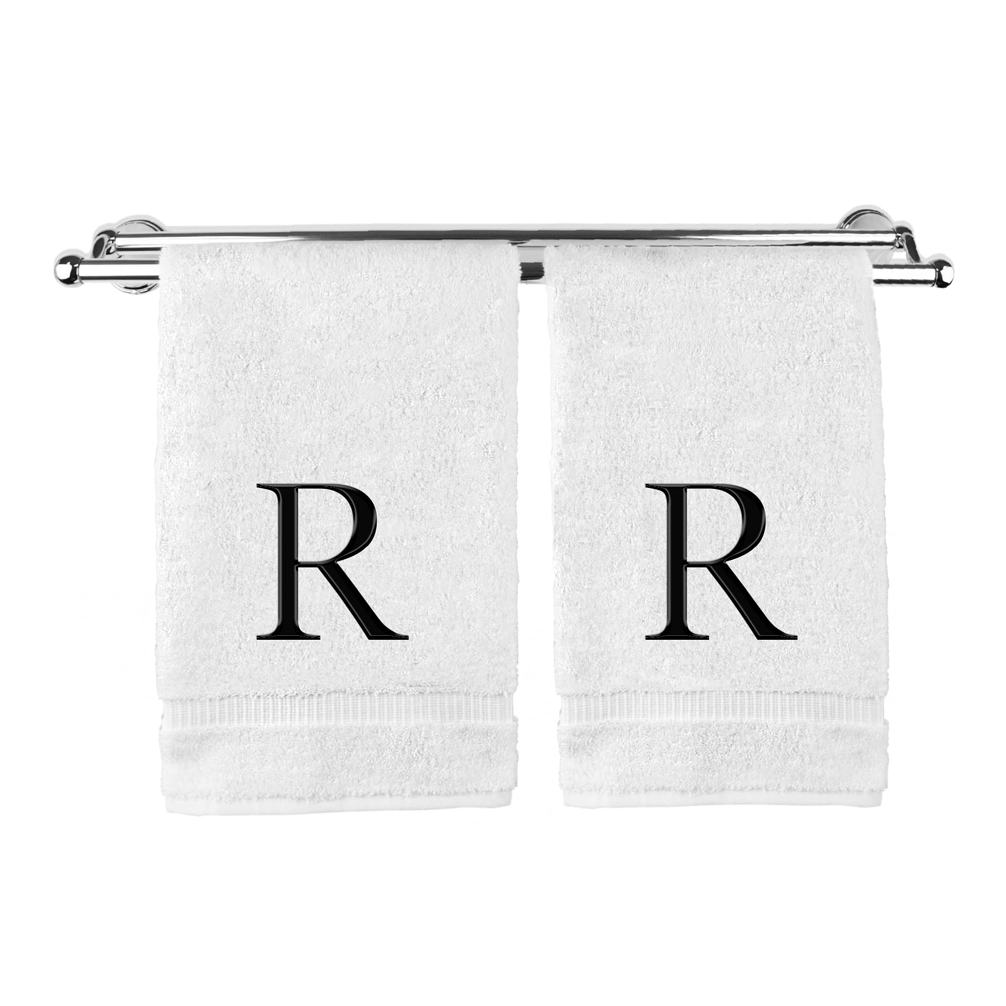 Monogrammed Hand Towel, Personalized Gift, Set Of 2- Black Block Letter Embroidered Towel - Extra Absorbent 100% Turkish Cotton