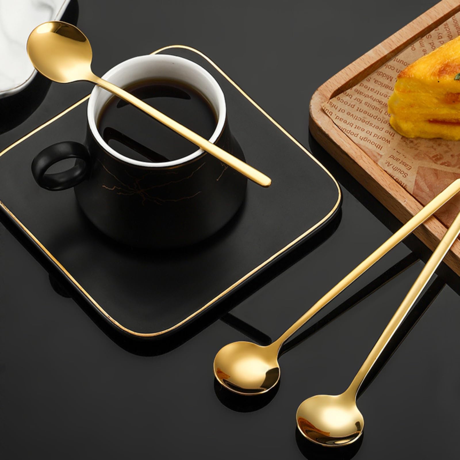 6 Pcs 6.7 Inches Coffee Spoons, Teaspoons, Long Handle Iced Tea Spoon, Espresso Spoons, Gold Spoons, Dessert Spoons, Food Grade