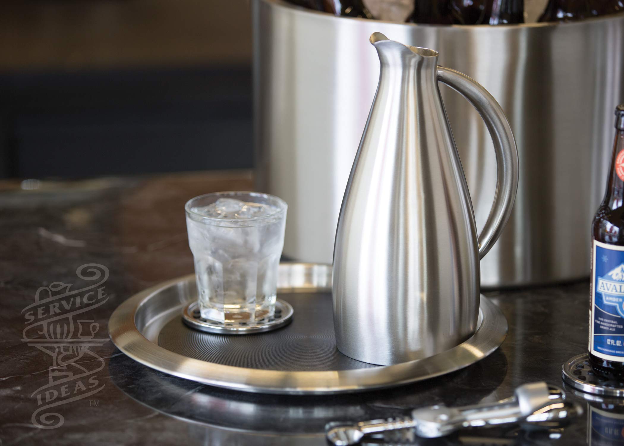 Service Ideas Tr1412Sr Tray With Top And Bottom Built In Non-Slip Rubber Inserts, 12'' Round, Dishwasher Safe, Stainless Steel