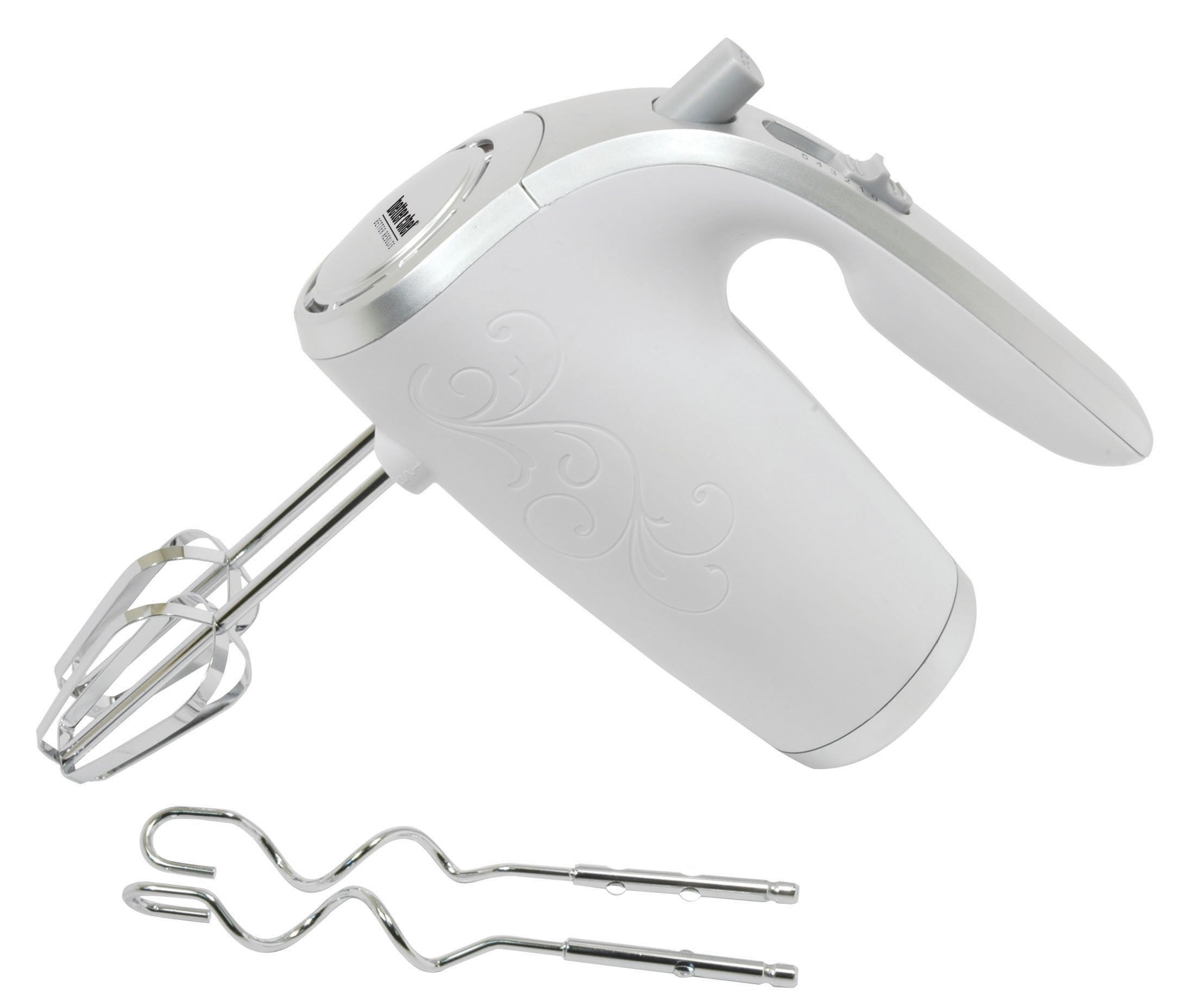 Better Chef Electric Hand Mixer  5-Speed  Stainless Beaters & Hooks  Attachment Holder  150-watt (White)
