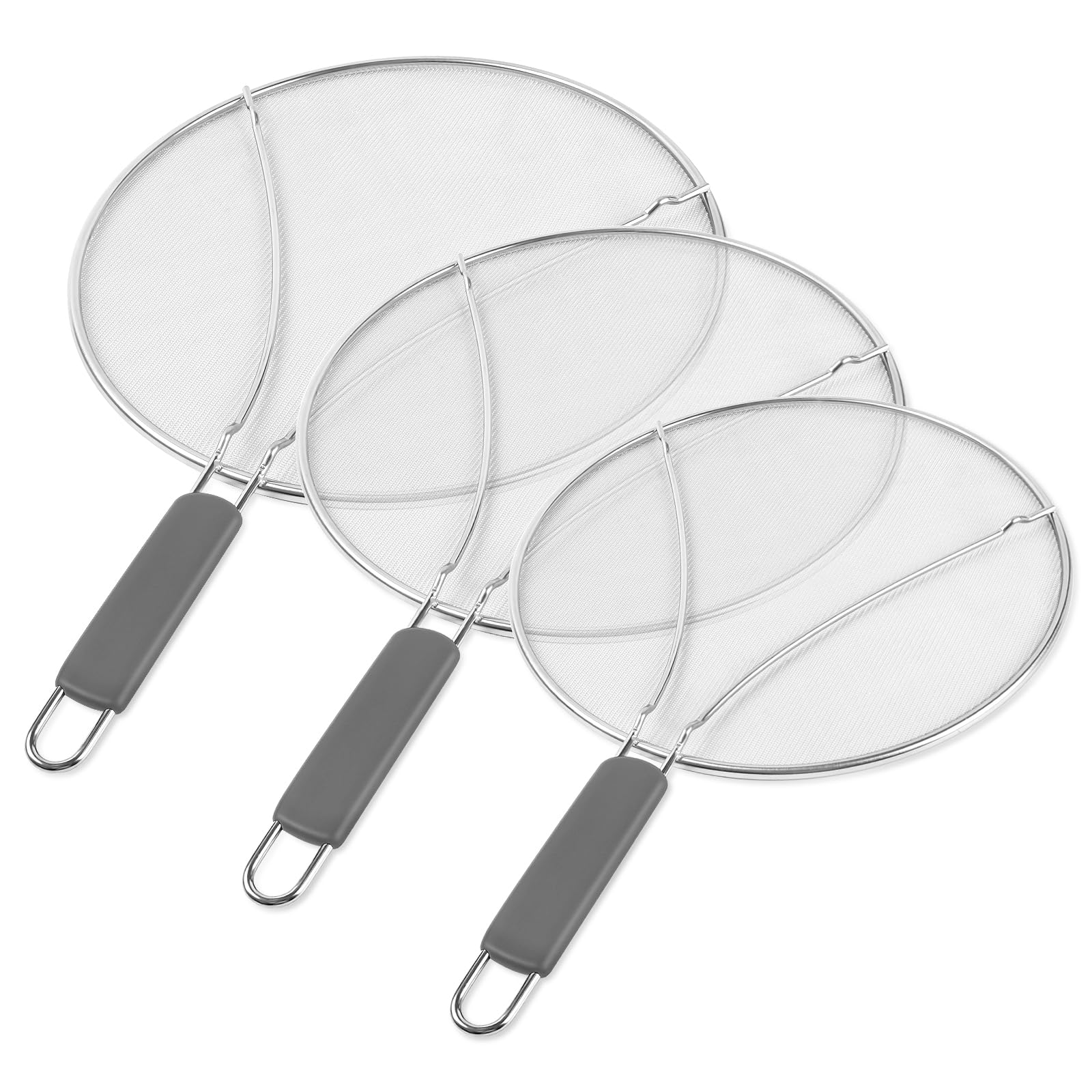 Splatter Screen for Frying Pan  9.8 11.4 13 Stainless Steel Fine Mesh Grease Splatter Guard with Silicone Handle, Hot Oil Sp