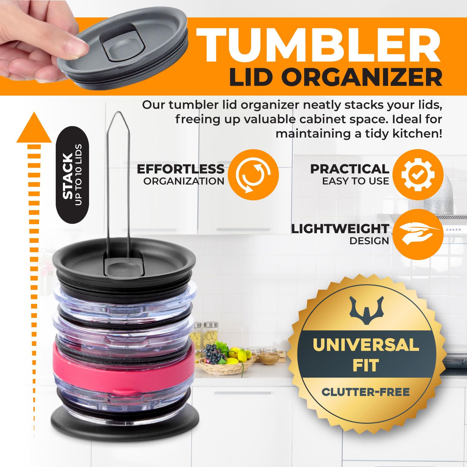 Elypro - Revolutionary Tumbler Lid Organizer For Stanley, Yeti Cap Lids- Space-Saving Design - Slim Vertical Storage For Up To 1